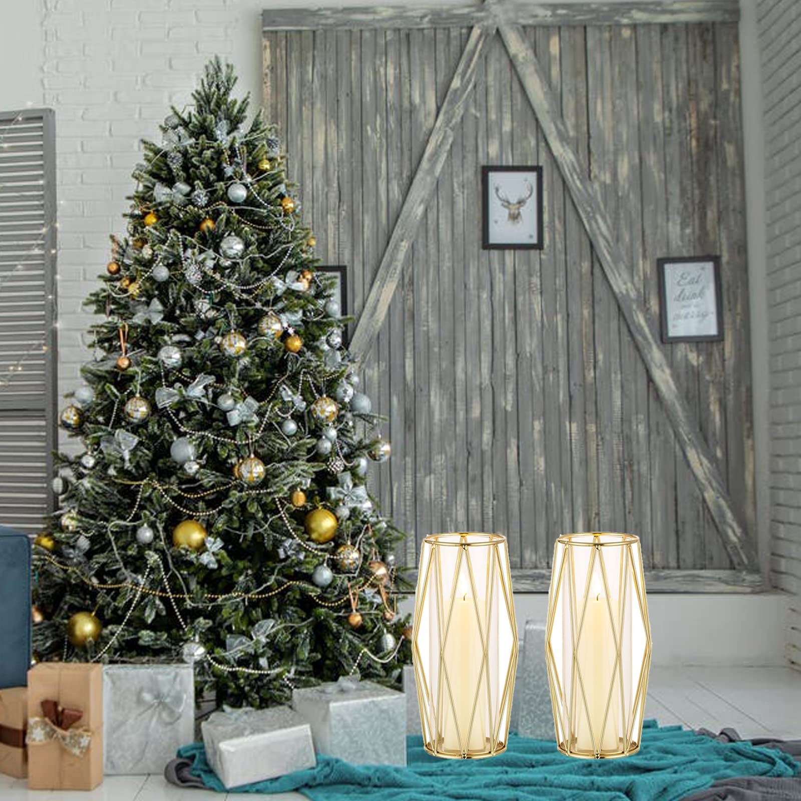 Elegant Gold Flower Vases with Geometric Metal Stand - Modern Bulk Terrarium Crystal Vases for Pampas Grass, Centerpieces, Home & Wedding Decor (8.5