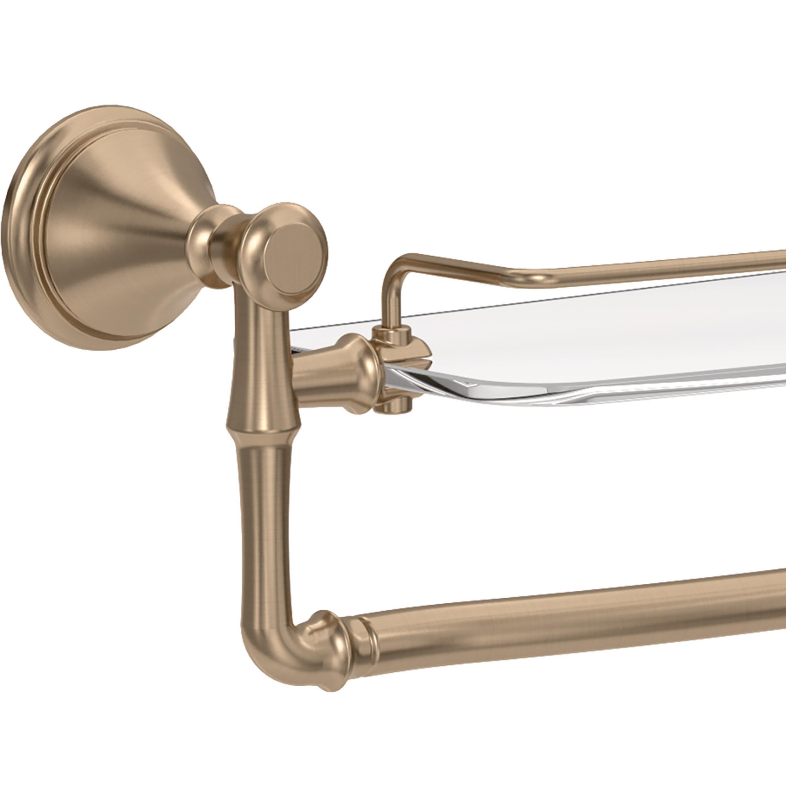 DELTA 79710-CZ 18-Inch Cassidy Glass Bathroom Shelf with Towel Bar in Champagne Bronze - Perfect for Bathroom Storage and Organization