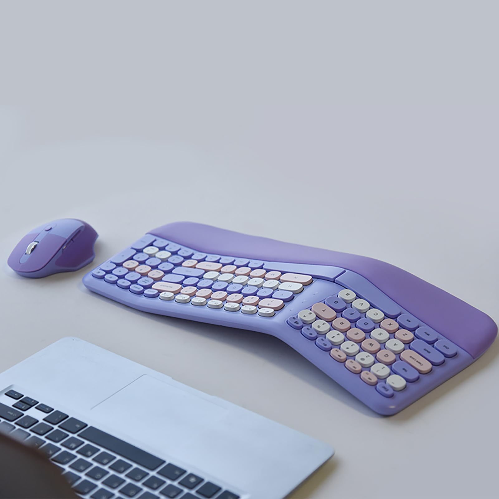 Ergonomic Wireless Keyboard and Mouse Combo - Split Design with PU Wrist Rest, 2.4G Connectivity for PC & Laptop (Purple) | Comfortable Typing for Office & Home Use, Stain-Resistant for Long-Lasting Performance