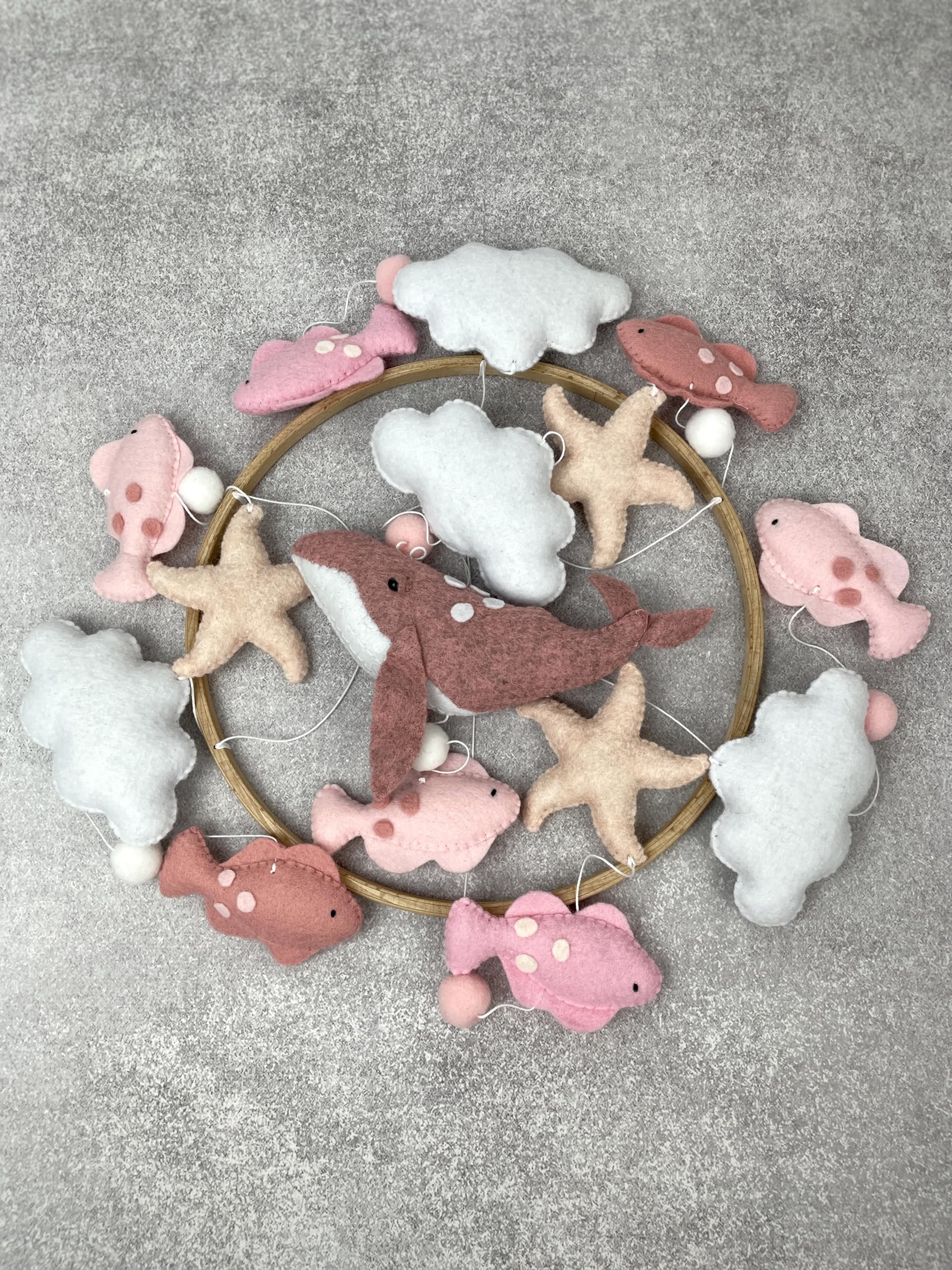 **Whale & Fish Baby Crib Mobile - Pink Ocean Nursery Decor with Felt Sea Animals, Perfect Baby Shower Gift for Girls | Newborn Nursery, Baby Room, Coastal Theme Decor**