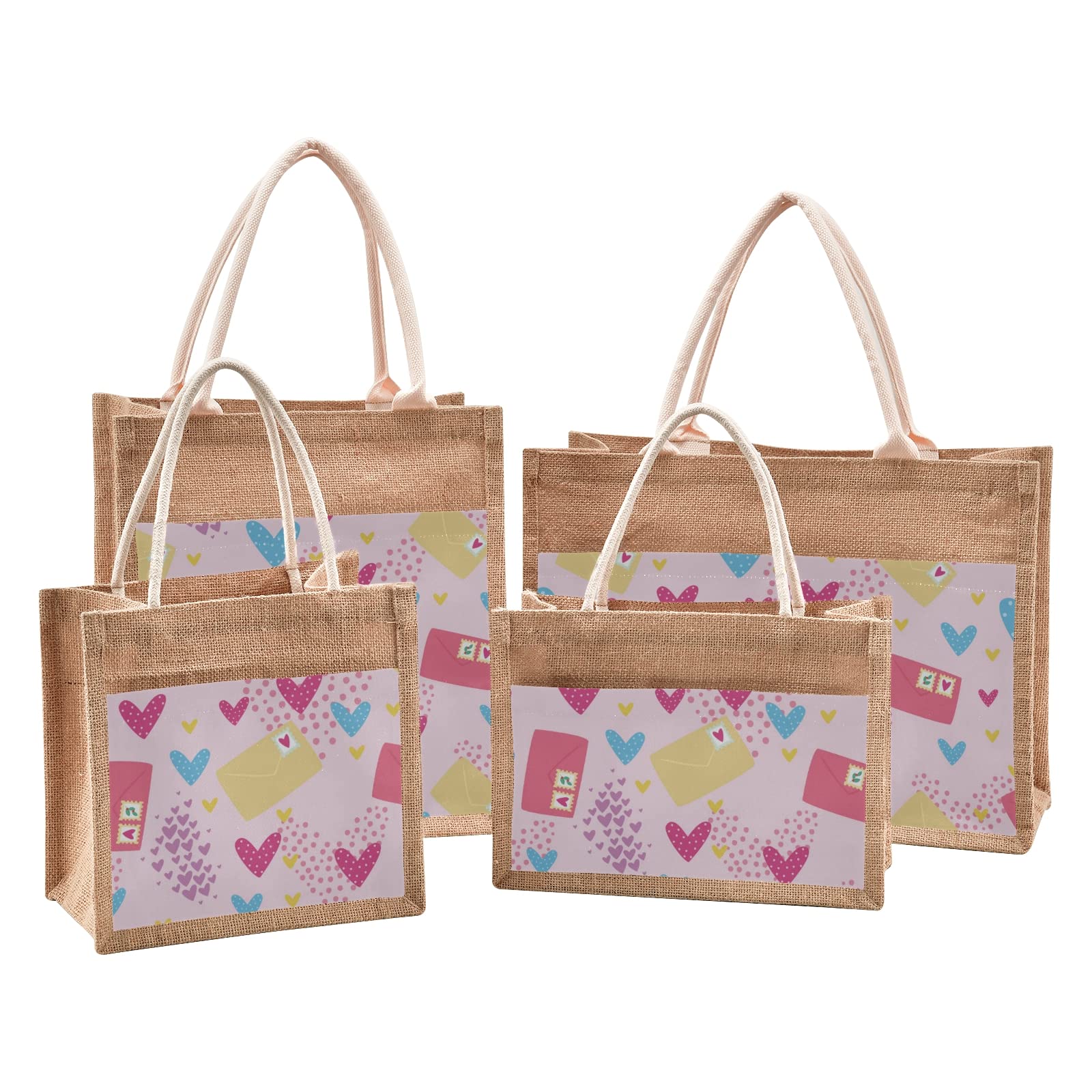 Eco-Friendly Jute Tote Bag with Love & Envelopes Print - 4 Size Options, Reusable Beach & Grocery Shopping Bag with Sturdy Handles for Women | Perfect for Beach Trips, Farmers Markets & Daily Errands