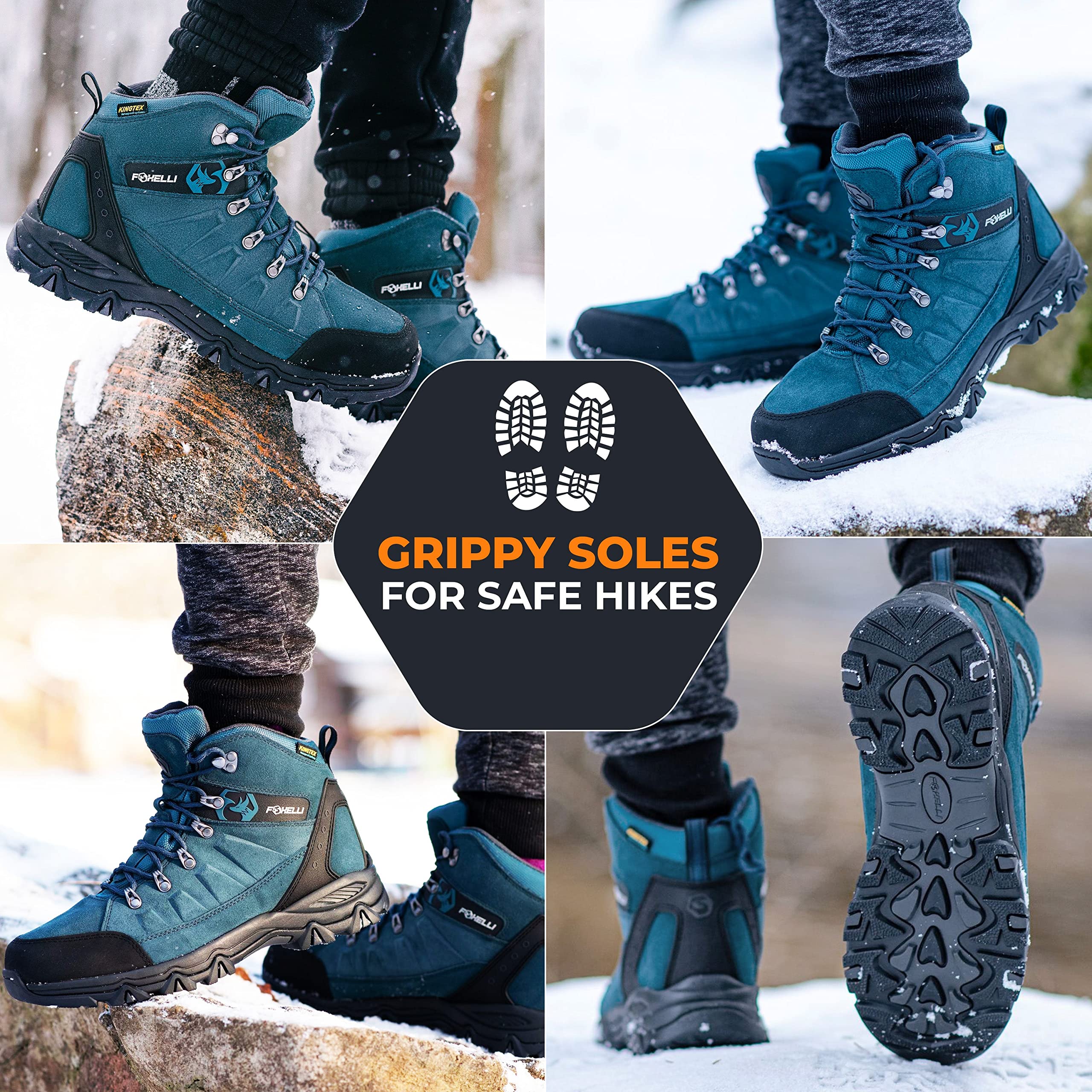 Foxelli Men’s Waterproof Hiking Boots - Lightweight Breathable Suede Leather Outdoor Boots for Hiking, Trekking & Camping | All-Day Comfort for Mountain Trails & Backpacking Adventures