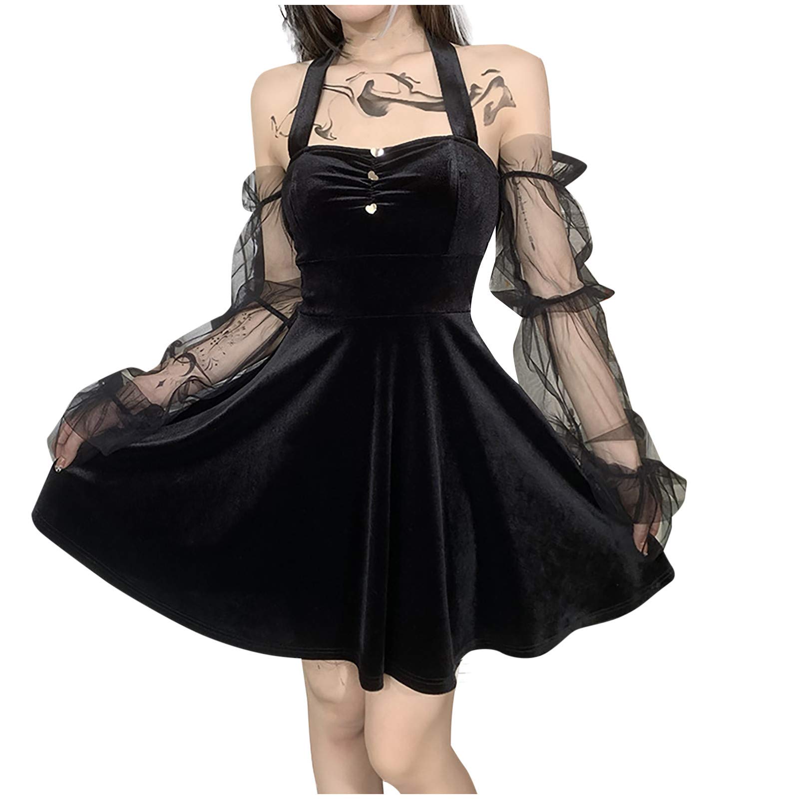 **Women's Summer Maxi Dress - Punk Gothic Patchwork Mesh Button Dress for Casual Wear & Beach Outings | Perfect for Music Festivals, Vacations & Boho Style**