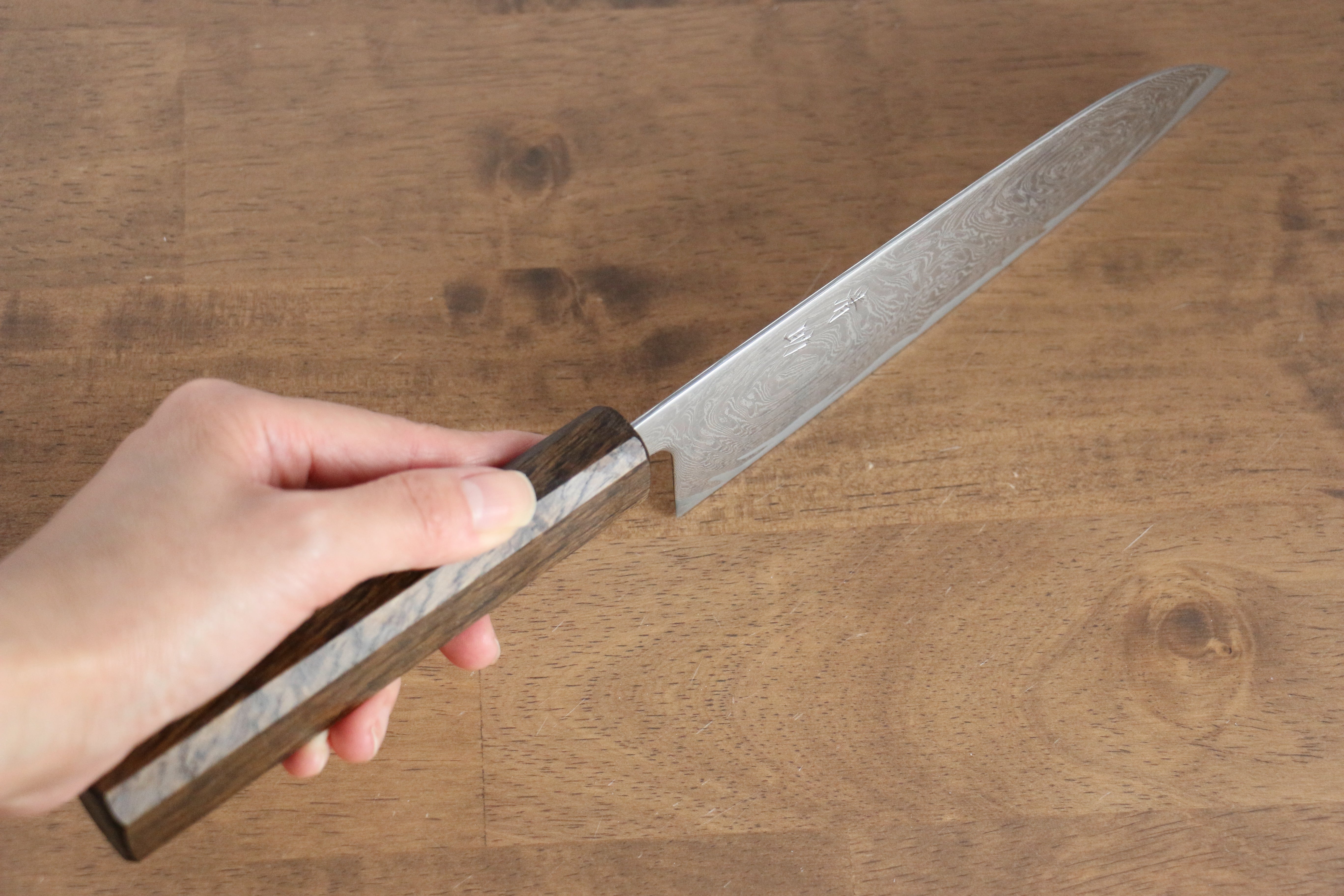 Premium AUS10 Damascus Santoku Knife 165mm - Mirrored Finish, Oak Handle - Perfect for Slicing, Dicing & Chopping Vegetables, Meat & Fish