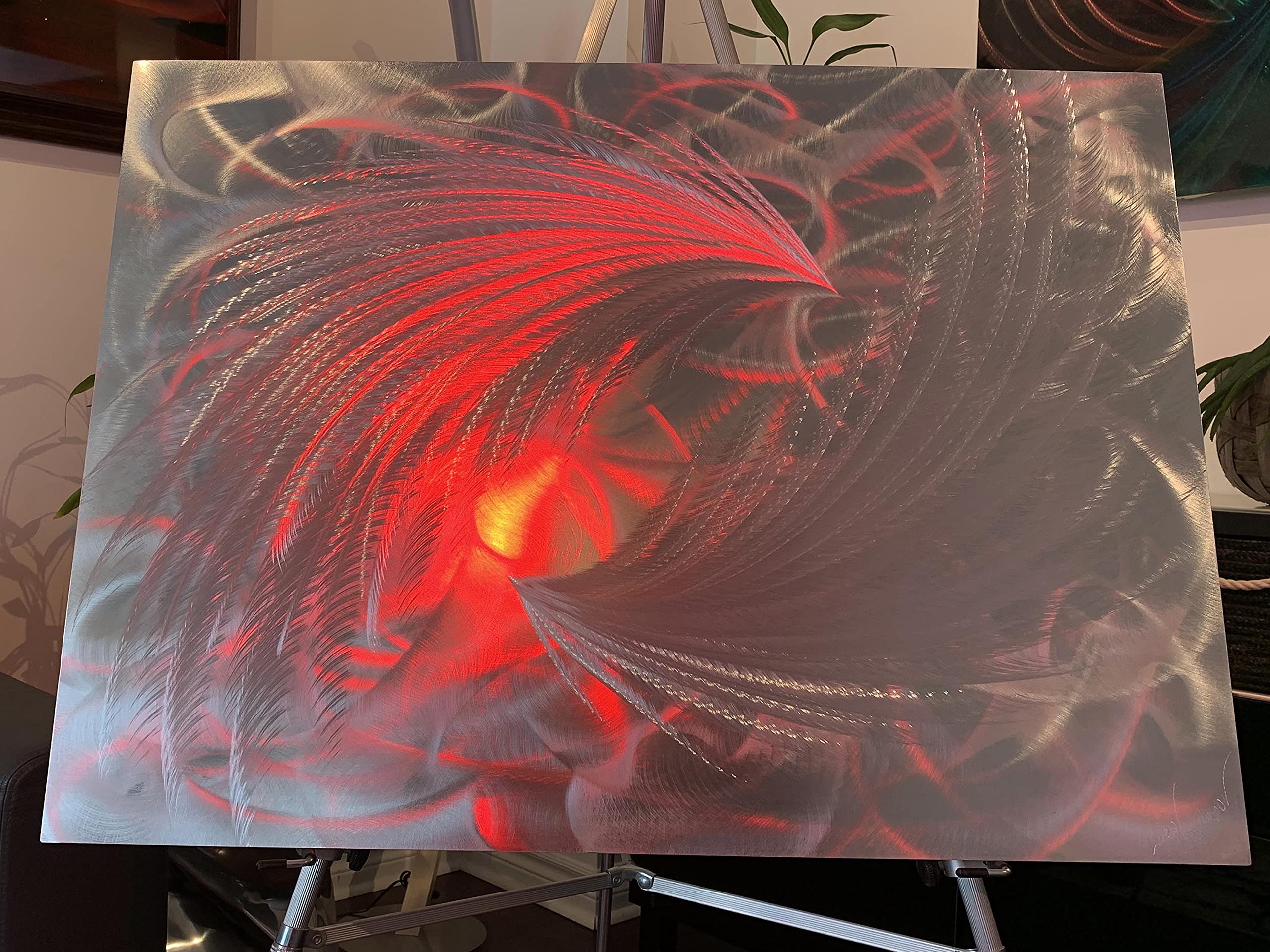 3D Silver Metal Wall Art with LED RGB Lighting - Modern Home & Office Decor - 30