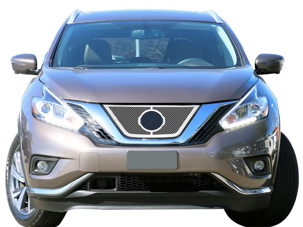 APS Compatible with Nissan Murano 2015-2018 Front Grill Grille Insert - Stainless Steel Chrome Mesh with Logo (Part #N76391T) - Perfect for Car Customization & Replacement