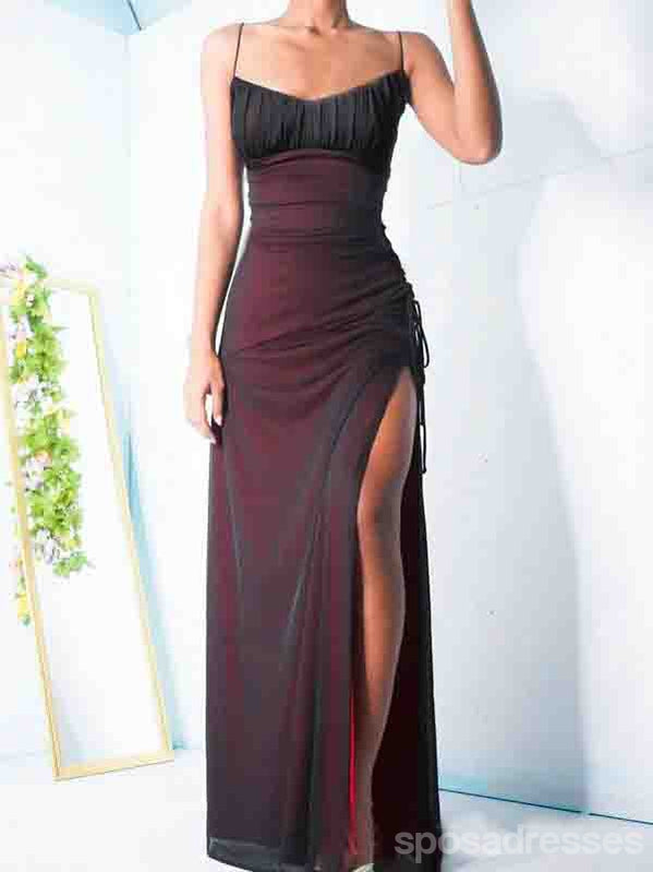 Elegant Black and Red Mermaid Prom Dress with Spaghetti Straps & High Slit - Affordable Long Formal Gown for Homecoming, Evening Parties & Special Occasions