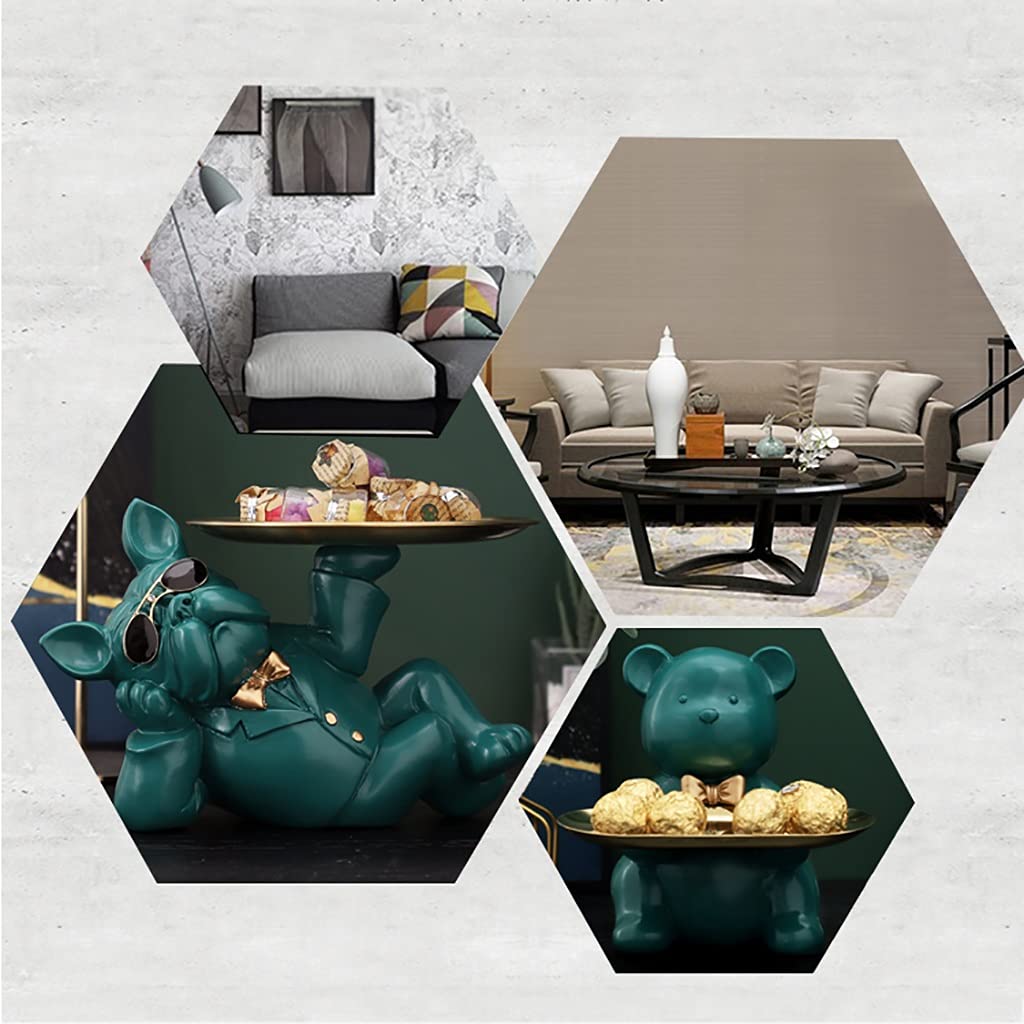 Black Resin Bulldog Sculpture - Modern Decorative Figurine with Storage Tray, Coin Bank & Key Holder - Creative Home & Office Desk Organizer for Keys, Snacks & Coins - Perfect for Living Room Decor, Entryway Organizer or Gift Idea
