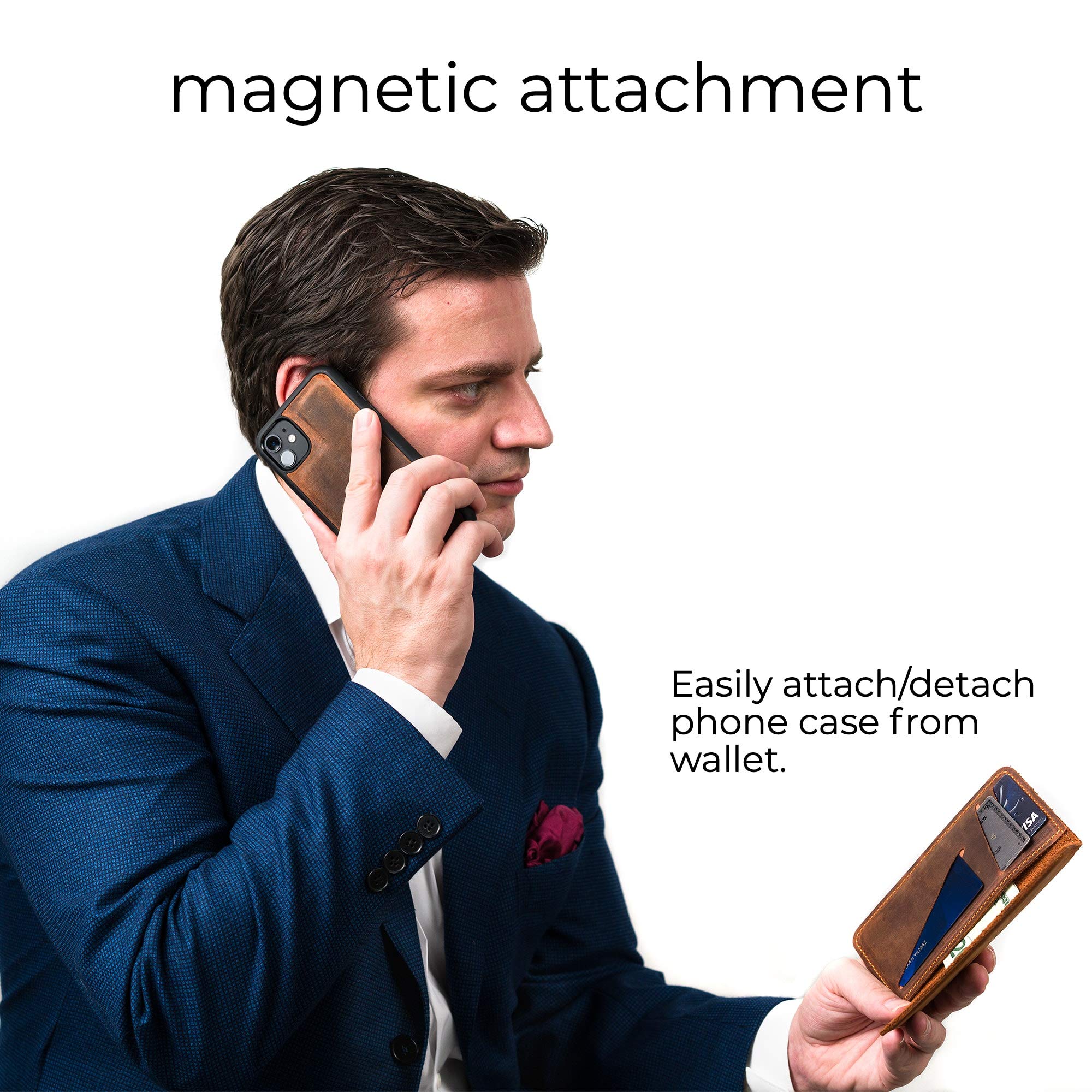 Premium PEGAI Personalized 100% Genuine Leather Wallet Case for iPhone 11 PRO - RFID Blocking Card Holder, Built-in Screen Protector, Magnetic Closure | Handmade Protective Phone Wallet Case (McLean Mahogany) | Perfect for Business Travel & Everyday Use