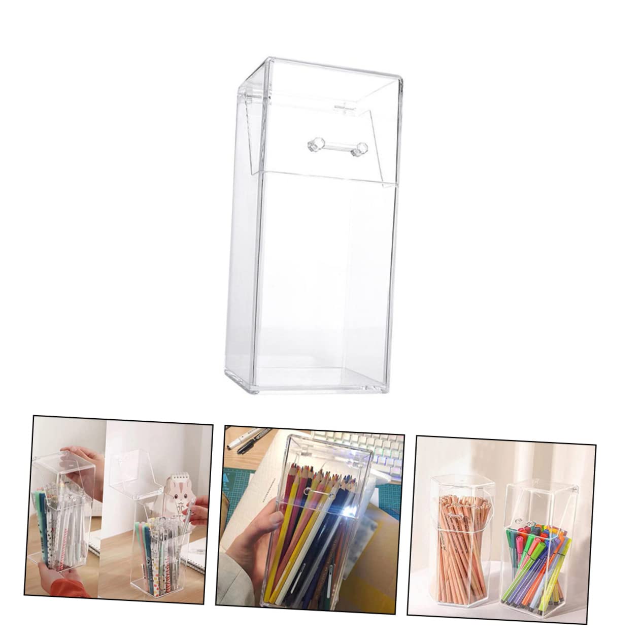 Housoutil 2-Pack Clear Acrylic Makeup Brush Organizer with Lid - Cosmetic Brush Storage & Pen Holder for Bathroom, Dresser, Vanity, Countertop | Perfect for Makeup Artists & Beauty Enthusiasts