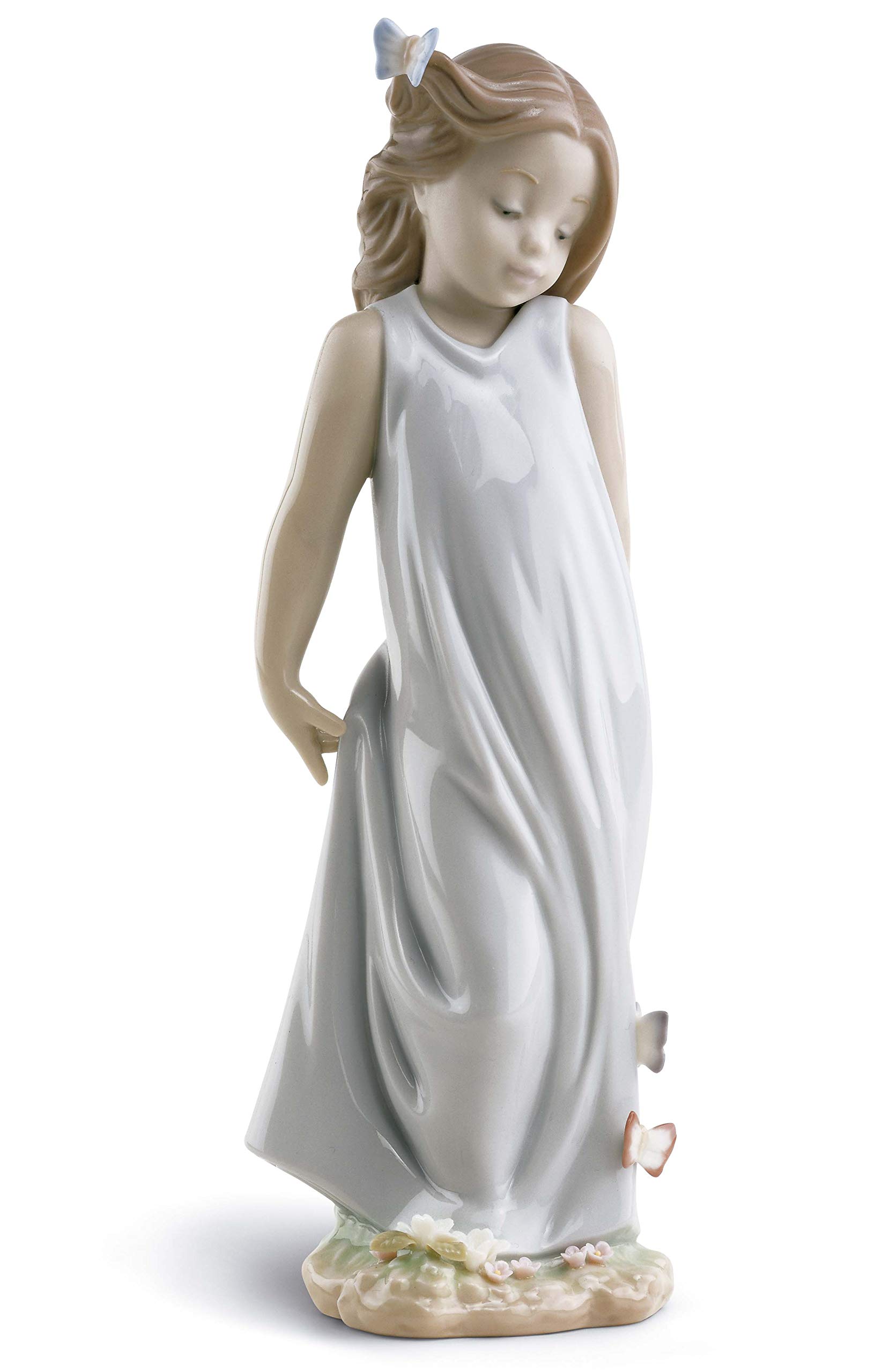 LLADRÓ Friend of The Butterflies Porcelain Figurine - Elegant Collectible Girl Statue for Home Décor & Gift Giving
