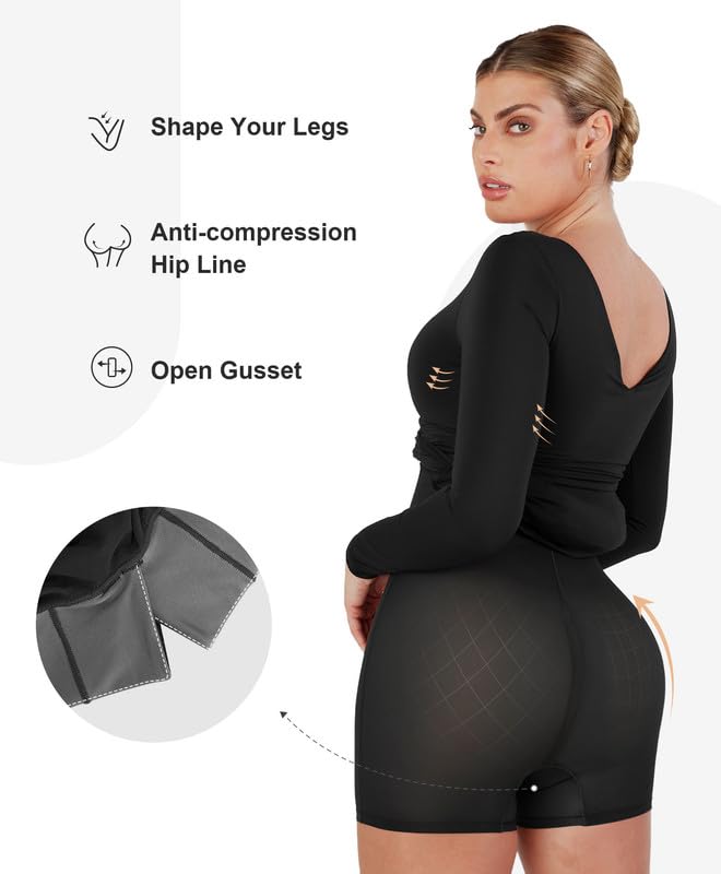 **Popilush Women's Shapewear Long Sleeve V-Neck Maxi Dress with Slit - Bodycon Formal Wedding Guest Dress for Fall & Winter Occasions**