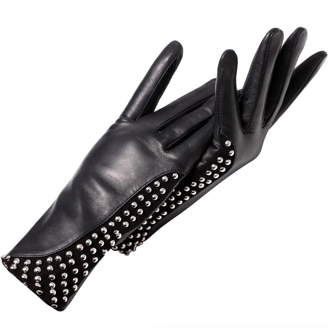 Women's Winter Warm Leather Gloves with Rivet Details - Stylish & Cozy for Cold Weather, Outdoor Activities, and Fashion Accessories