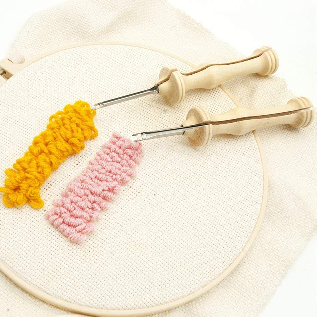 Wooden Handle Embroidery Punch Needle Tool Set for DIY Rug Hooking, Stitching, Applique & Craft Projects - Perfect for Home Decor, Wall Hangings & Handmade Gift Making