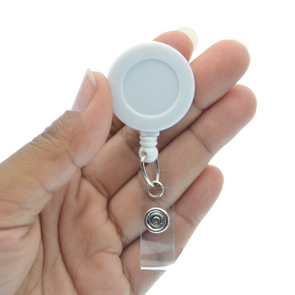 100 Pack Retractable Badge Reels with Extra Tight Alligator Clip - Non-Swiveling Office ID Card Holders for Nurses, Teachers & Security Personnel (White) - Bulk Supply for Conventions, Hospitals & Corporate Events