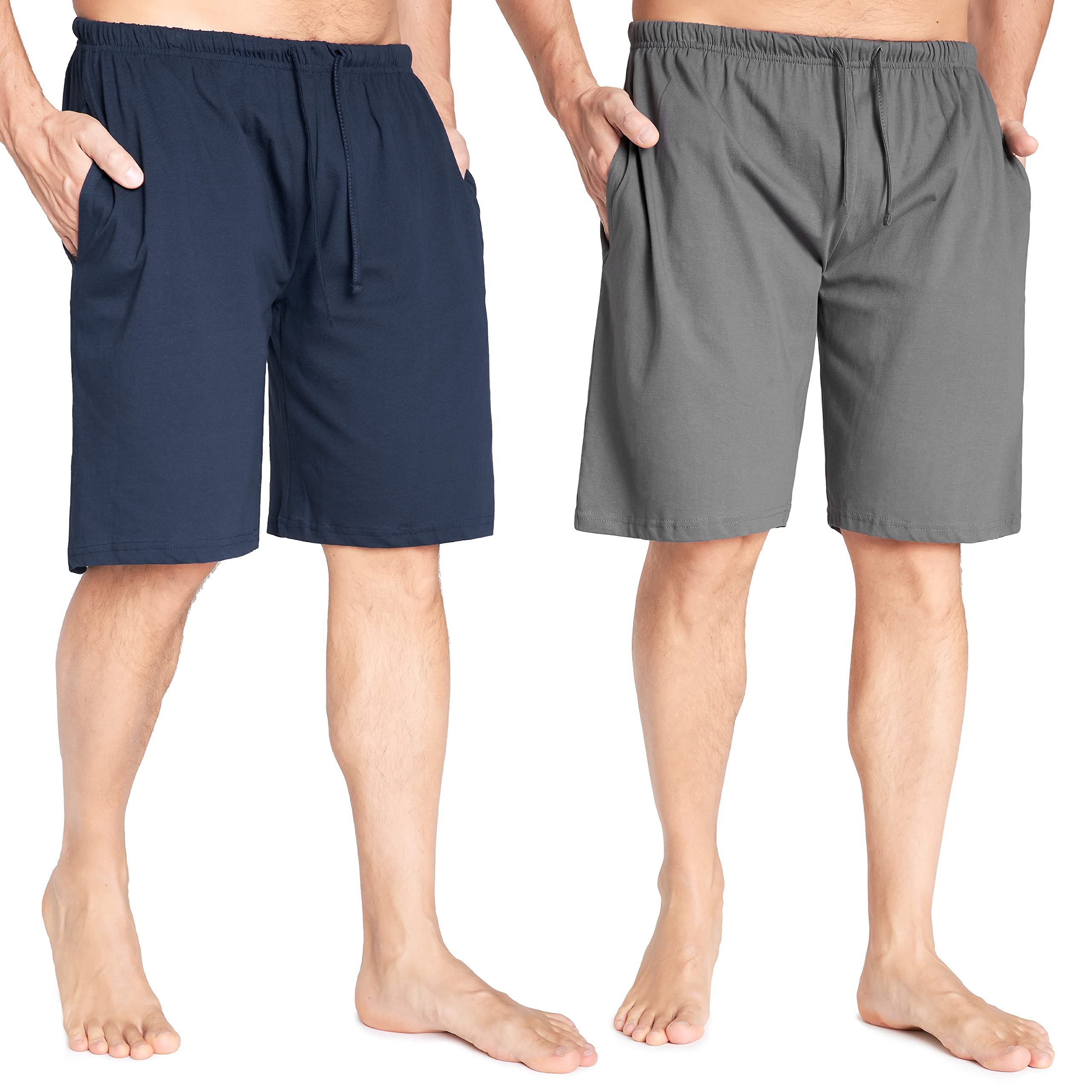 Men's Cotton Sleep Shorts with Pockets - Soft Lounge Pajama Shorts 2-Pack for Home Relaxation & Summer Nights