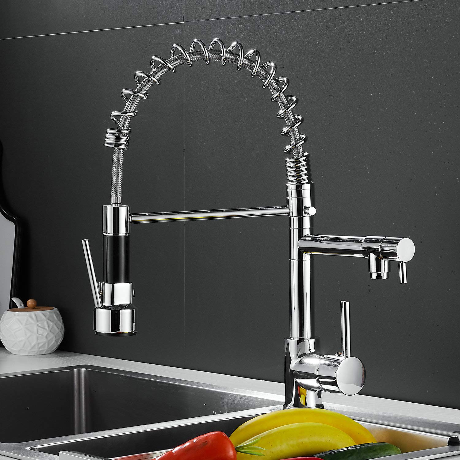 Commercial Pull Down Sprayer Kitchen Faucet - Polished Chrome Finish with Deck Plate | Heavy Duty Bar Sink Faucet for Restaurant, Cafe & Home Kitchen Use
