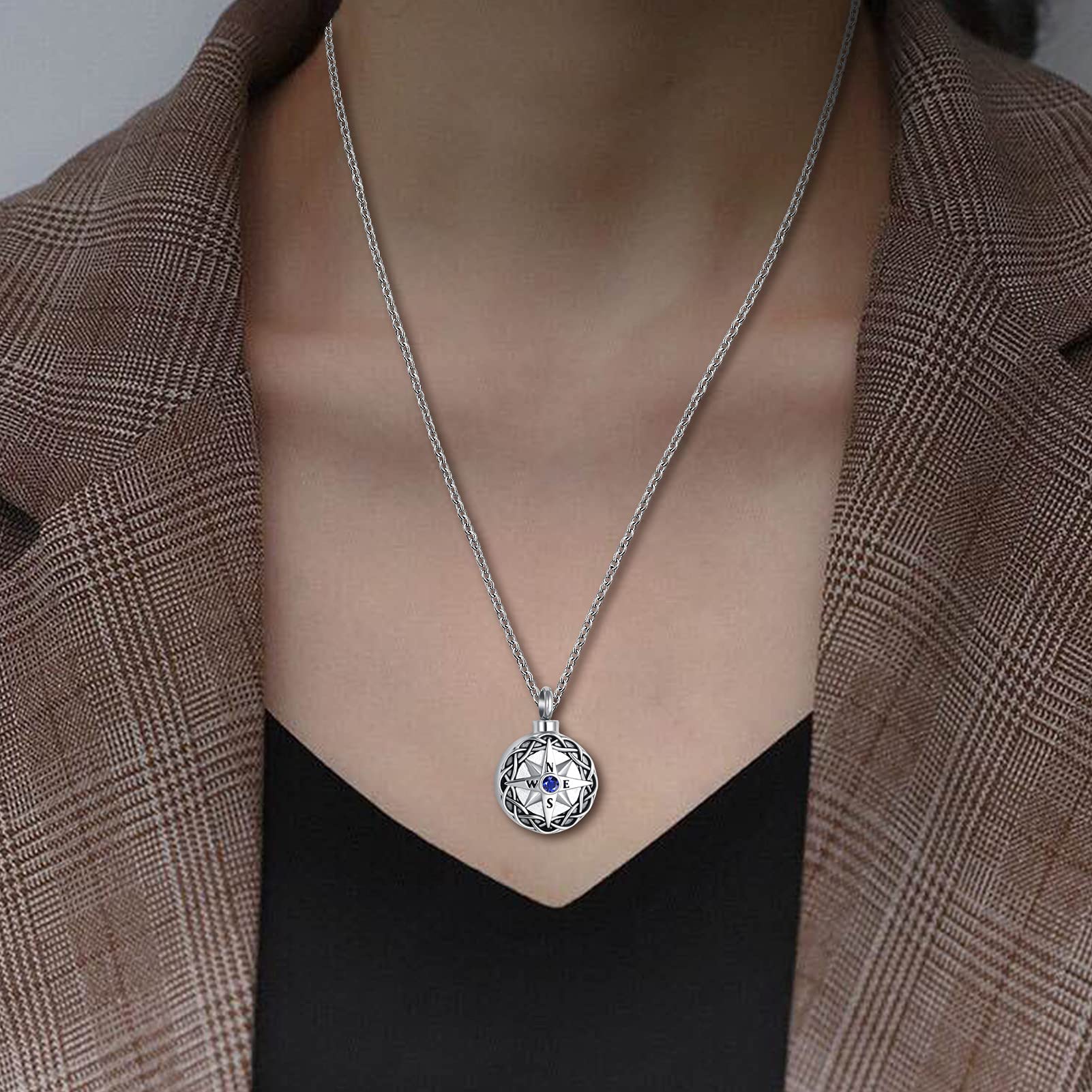Nautical Compass Cremation Urn Necklace - Navy Anchor Crystal Memorial Pendant for Ashes Keepsake - Perfect for Remembrance Jewelry, Funeral Memorials & Travel Scattering Ceremonies
