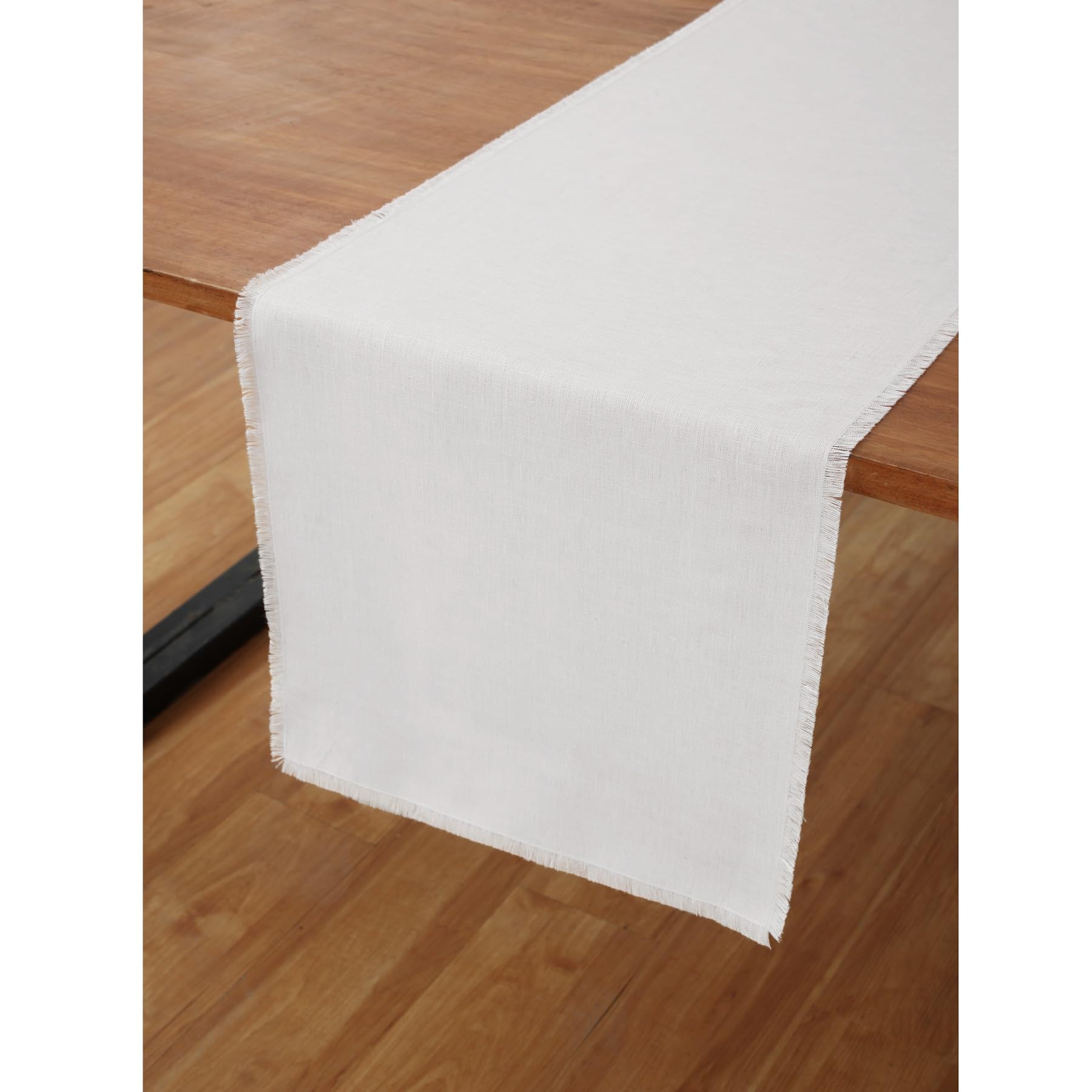 Solino Home 100% Pure Linen White Fringe Table Runner 14x60 Inch - Elegant Short Tablecloth for Coffee Table, Dresser, Dining Table - Perfect for Spring Decor, Easter Party, Wedding & Home Decoration