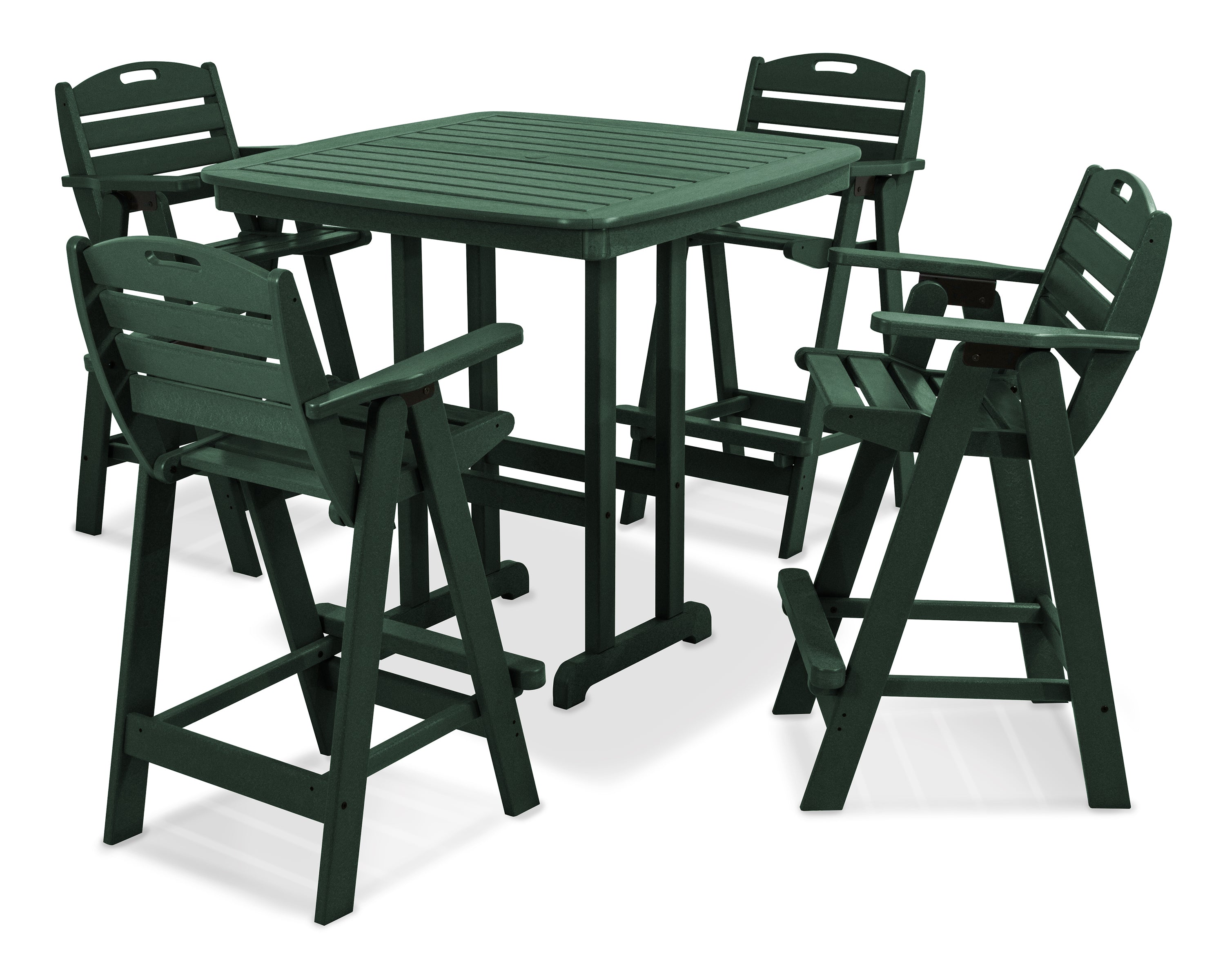 POLYWOOD Nautical 5-Piece Outdoor Bar Set - Durable All-Weather Wicker Patio Furniture for Poolside, Deck, or Backyard Entertaining