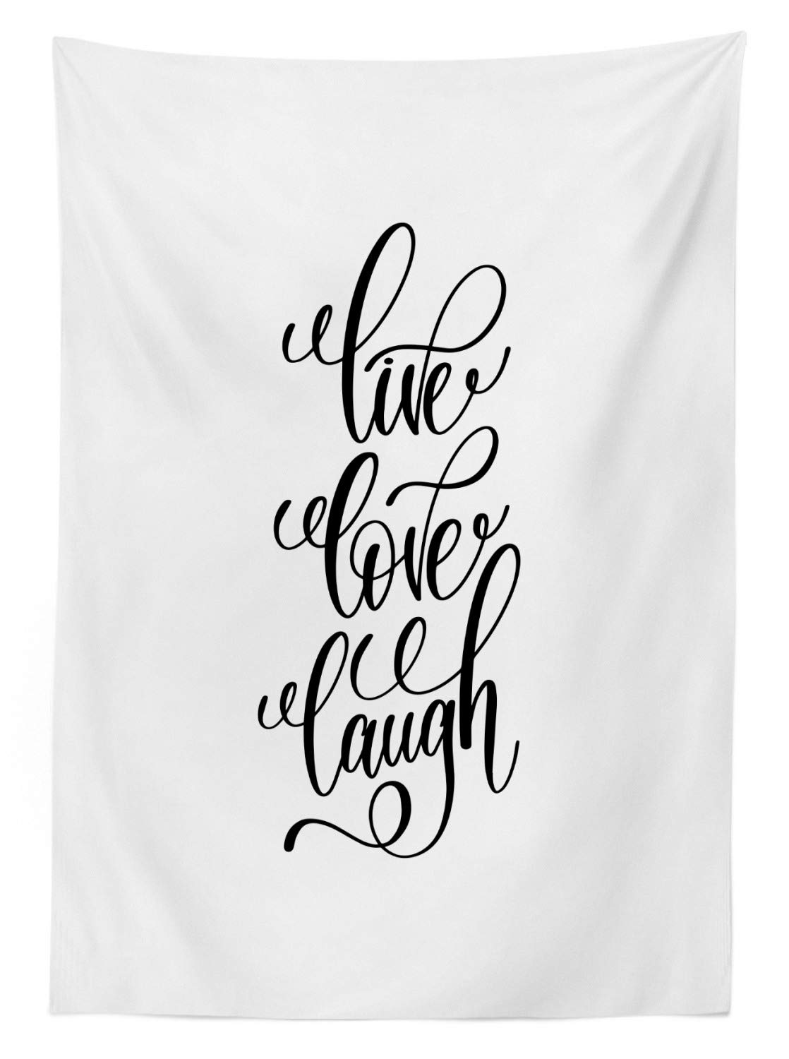 Ambesonne Live Laugh Love Outdoor Tablecloth - Hand Lettering Monochrome Design, Washable Picnic Table Cover 58x84 Inches (Black & White) for Backyard BBQs, Garden Parties & Picnics