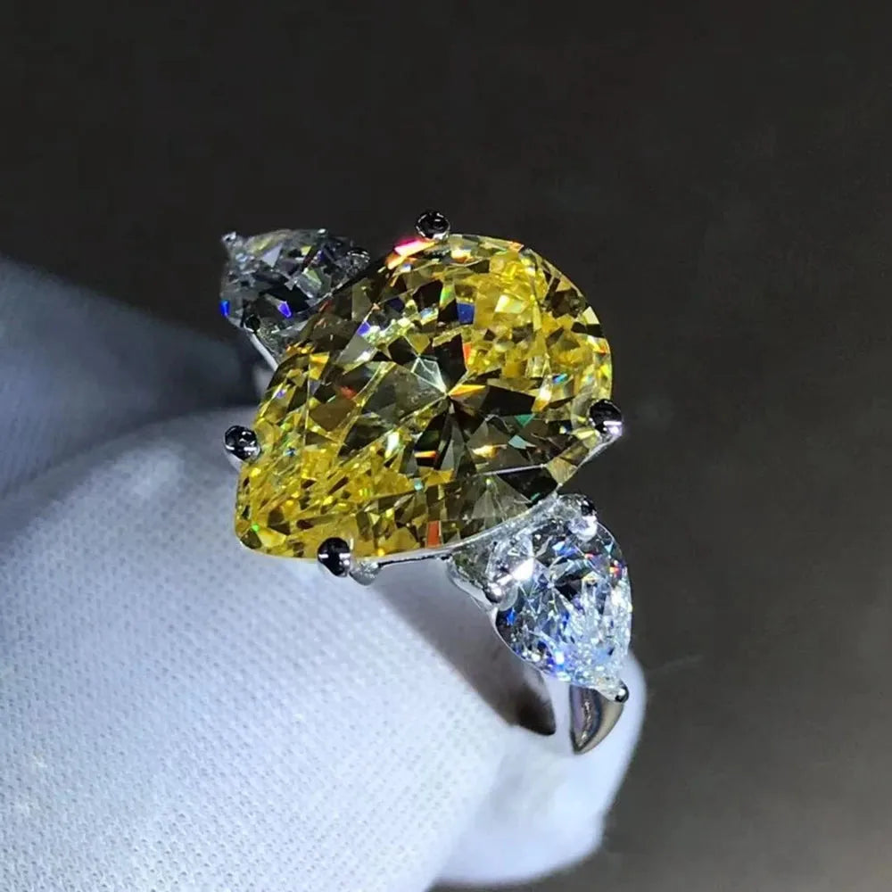 WUIHA Classic 925 Sterling Silver 3EX Pear Cut 6CT VVS Yellow Created Moissanite Wedding Engagement Ring - Customizable Fine Jewelry for Proposals, Anniversaries & Special Occasions