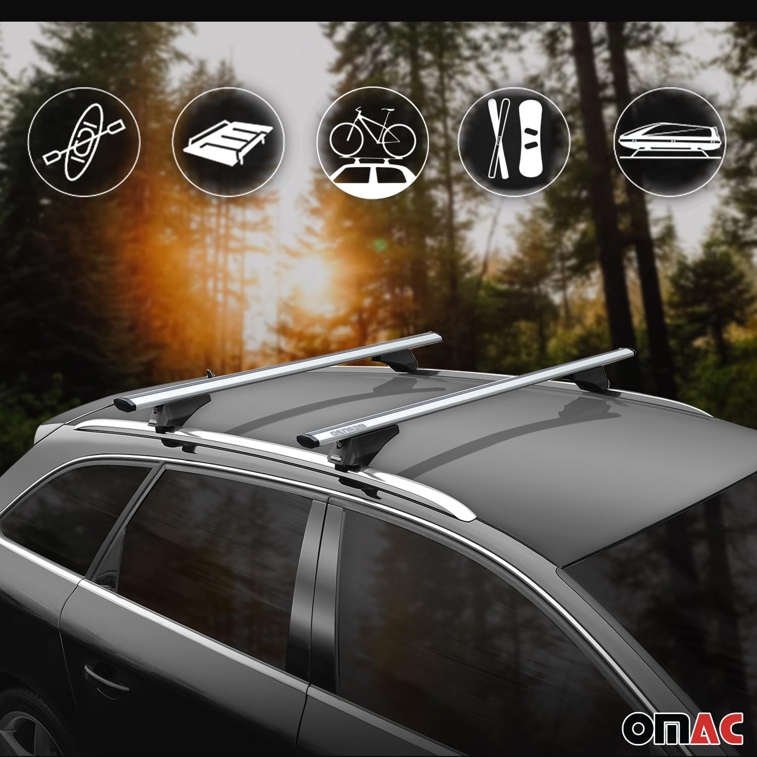 OMAC Aluminum Roof Rack Cross Bars for Volvo XC40 (2019-2024) - 2-Pack Anti-Theft Grey Cargo Carrier for Kayak, Canoe, Surfboard, Ski, Snowboard & Camping Gear - Perfect for Outdoor Adventures & Road Trips