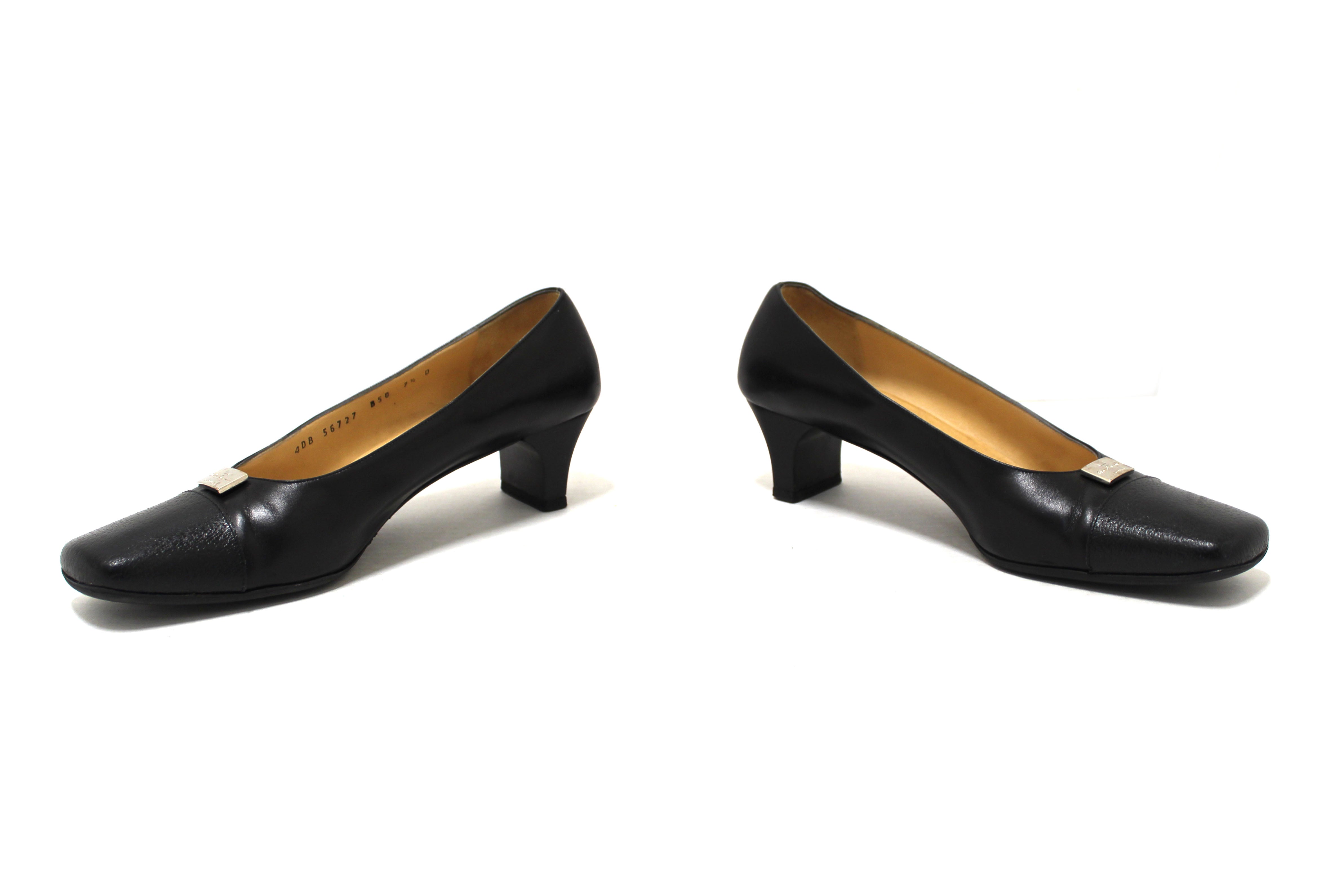 Authentic Salvatore Ferragamo Black Leather Ramila 5cm Heel Pumps Women's Shoes Size 7.5D - Perfect for Office, Parties & Formal Events
