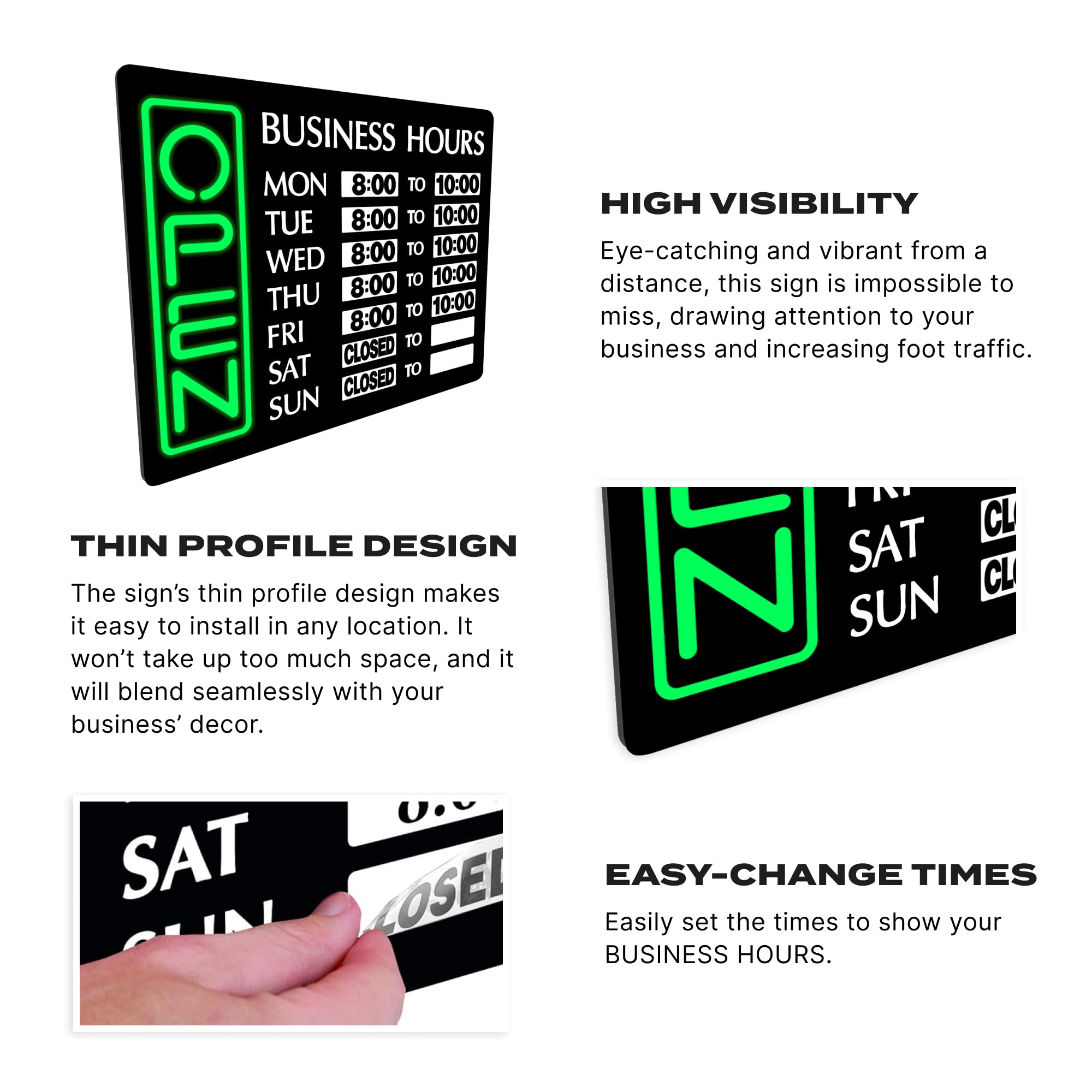 Newon 17x13 Inch Horizontal LED Open Sign - Ultra Bright Business Neon Light with Easy-Change Hours, Slim Profile Design for Restaurants, Bars & Retail Stores - Perfect for Storefront Windows, Nighttime Visibility & Attracting Customers