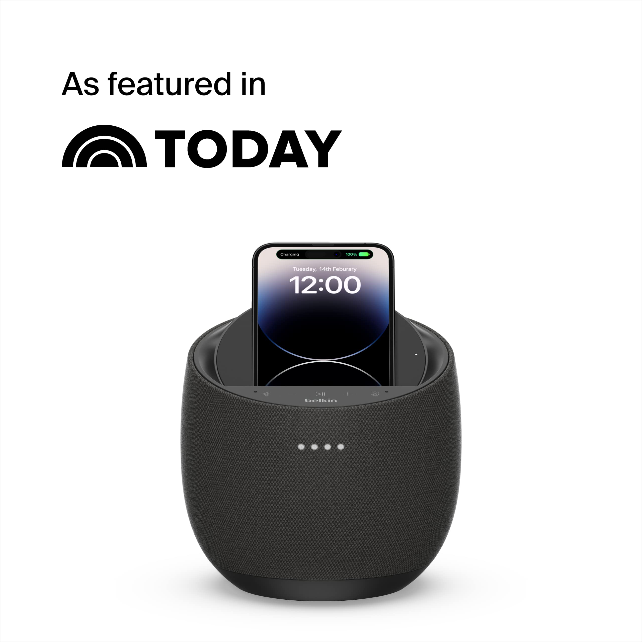 Belkin SoundForm Elite Hi-Fi Smart Speaker with Wireless Charger - Alexa Voice-Controlled Bluetooth Speaker Powered by Devialet Sound Technology - Fast Wireless Charging for iPhone, Samsung Galaxy & More (Black) - Perfect for Home, Office & Outdoor Use
