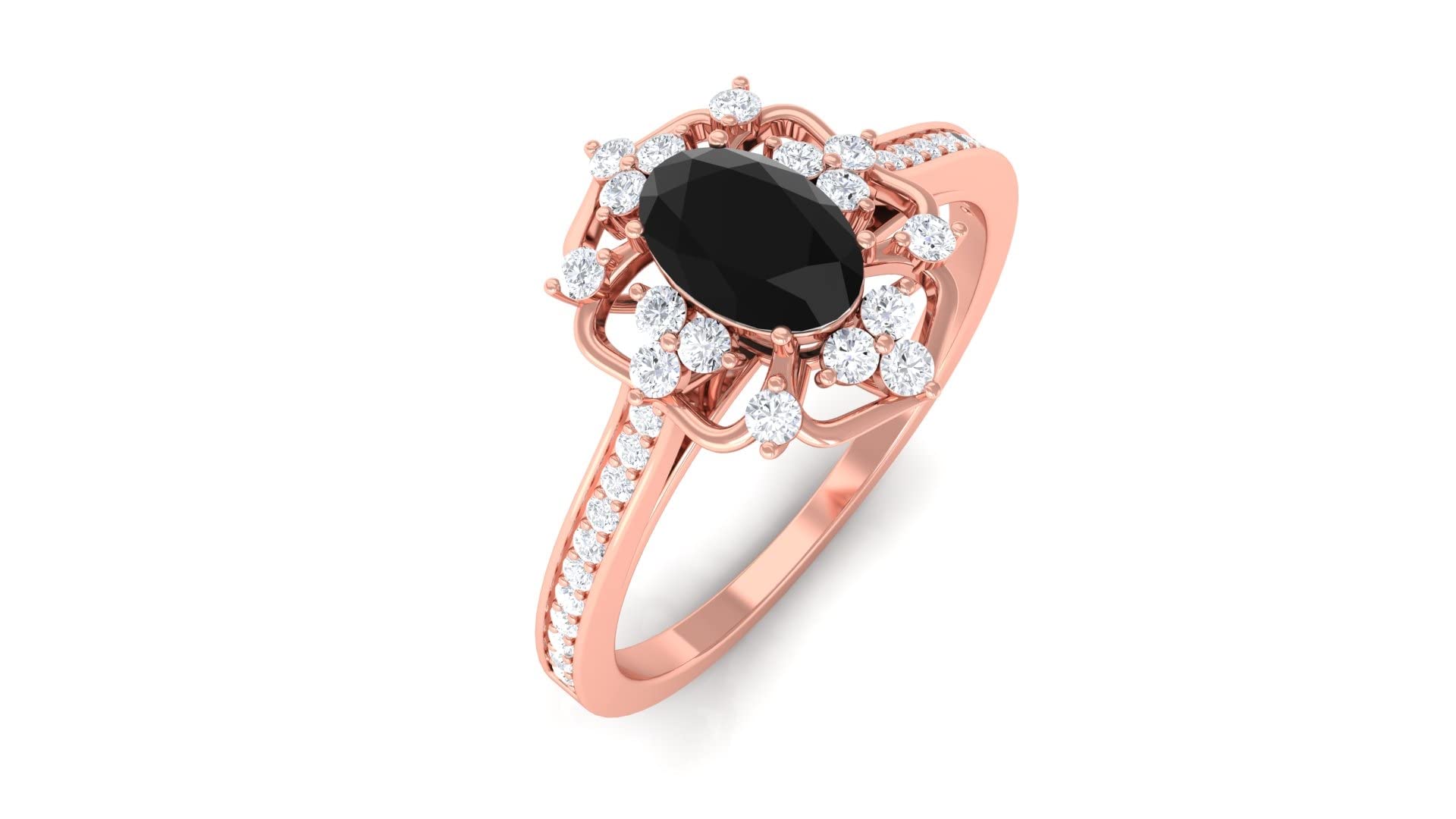 Vintage Black Diamond Engagement Ring for Women - 14K Solid Gold Flower Ring with Black & White Diamonds - Perfect for Proposals, Anniversaries & Special Occasions