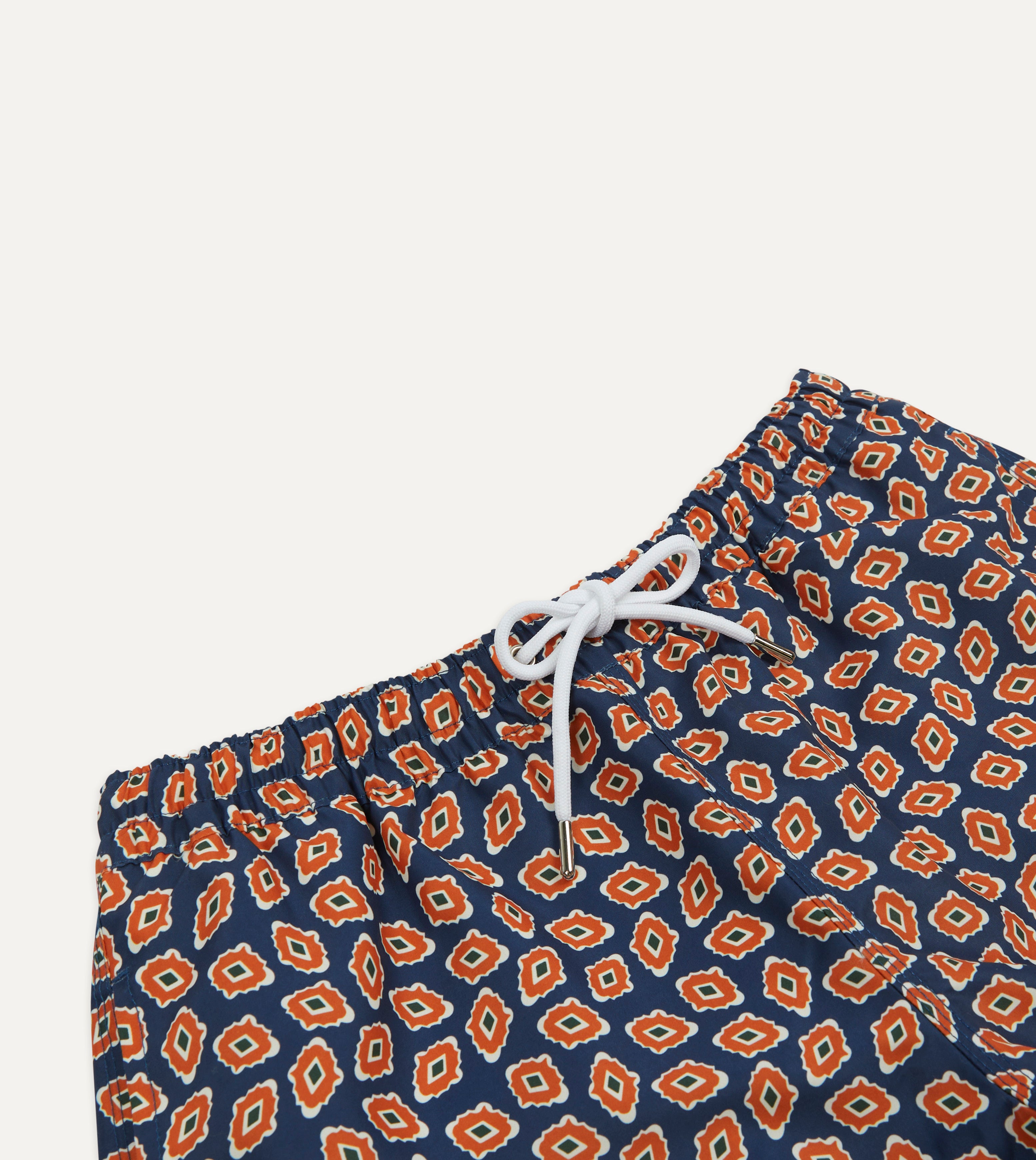 **Men's Navy Blue Jumbled Medallion Print Nylon Swim Shorts - Quick Dry, Comfortable Beach & Pool Swimwear for Summer Vacation**
