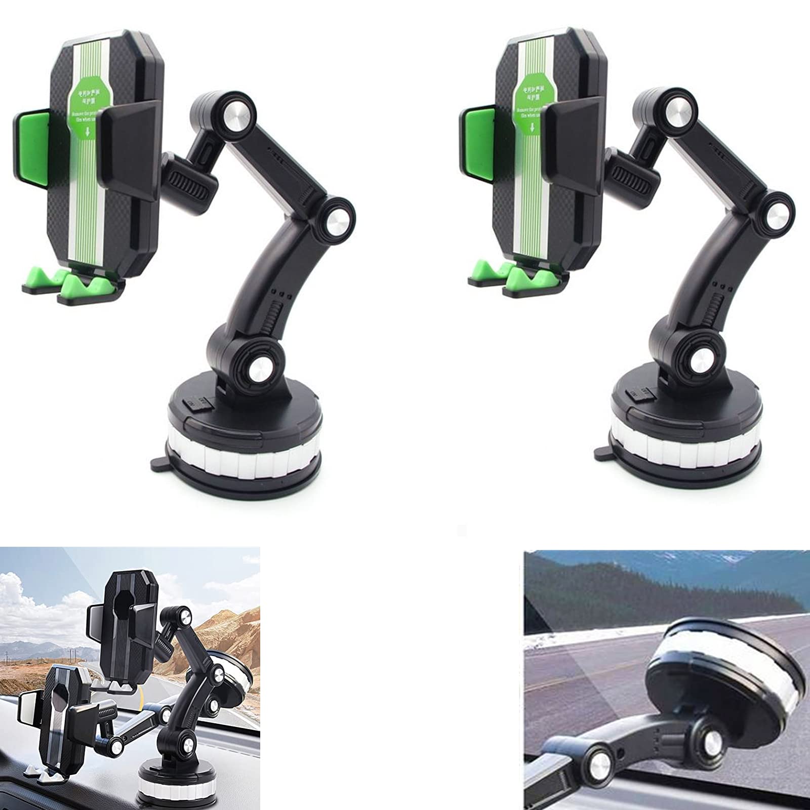 HIYITKS Universal Car Phone Holder Mount - Strong Suction Cup Dashboard/Windshield/Window Phone Stand with One-Button Pop-up (2 Pack, Green) | Perfect for Hands-Free Driving, GPS Navigation & Road Trips