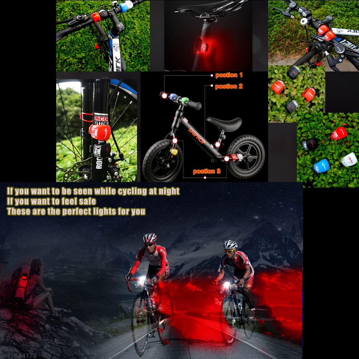 Waterproof LED Bike Light Set - 4 Pack Front and Rear Bicycle Lights with Batteries Included | High Visibility Safety Lights for Night Cycling, Commuting & Road Biking