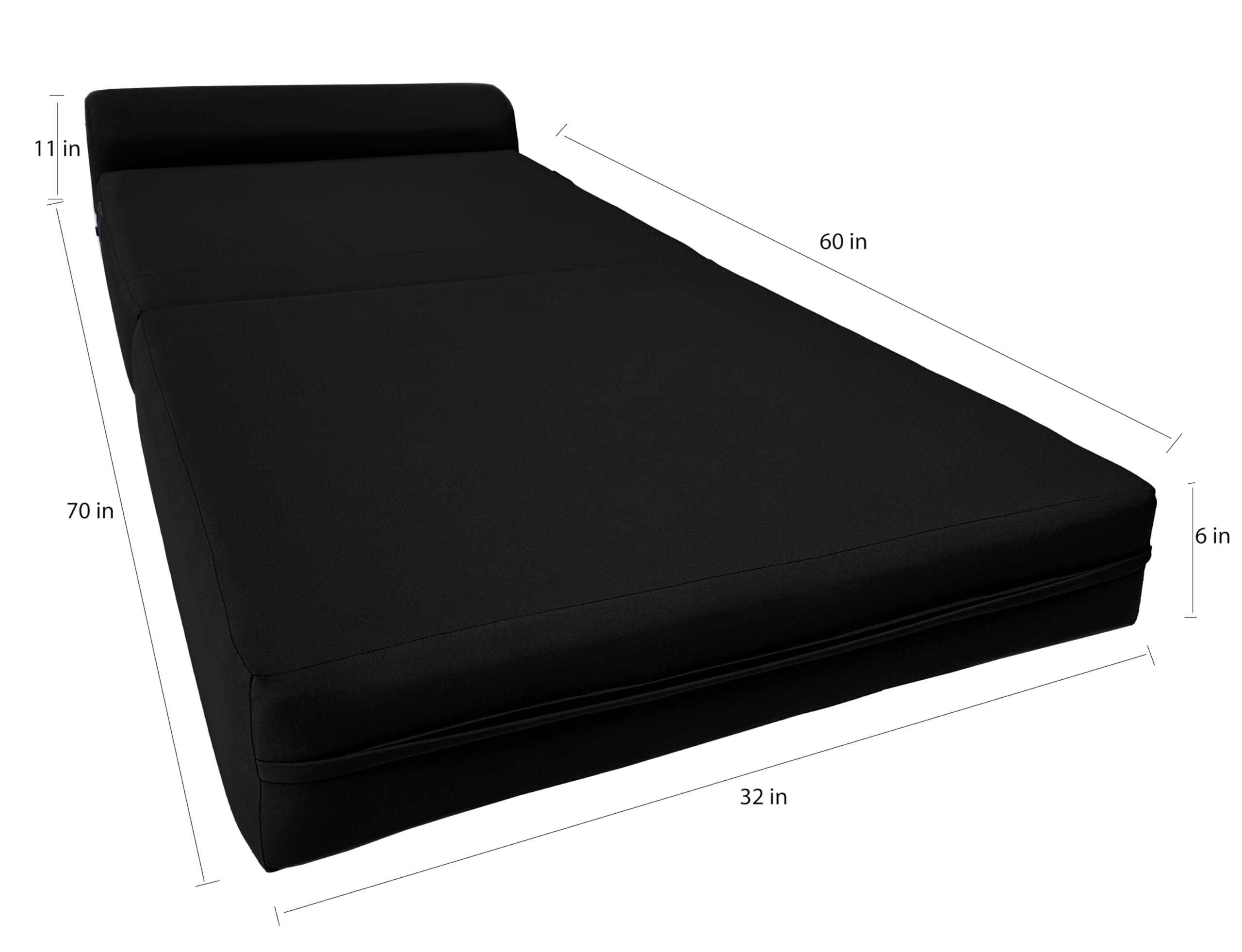 D&D Black Futon Sleeper Chair - Foldable Foam Bed 6x32x70 Inches, High Density 1.8lb Foam - Convertible Sofa Couch for Studio, Guest Room & Small Spaces - Perfect for Lounging, Napping & Extra Sleeping Space
