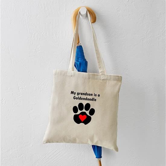 My Grandson Is A Goldendoodle - Natural Canvas Tote Bag | Reusable Grocery Shopping Bag for Dog Lovers, Grandparents & Pet Owners | Perfect for Groceries, Beach Trips & Dog Park Outings
