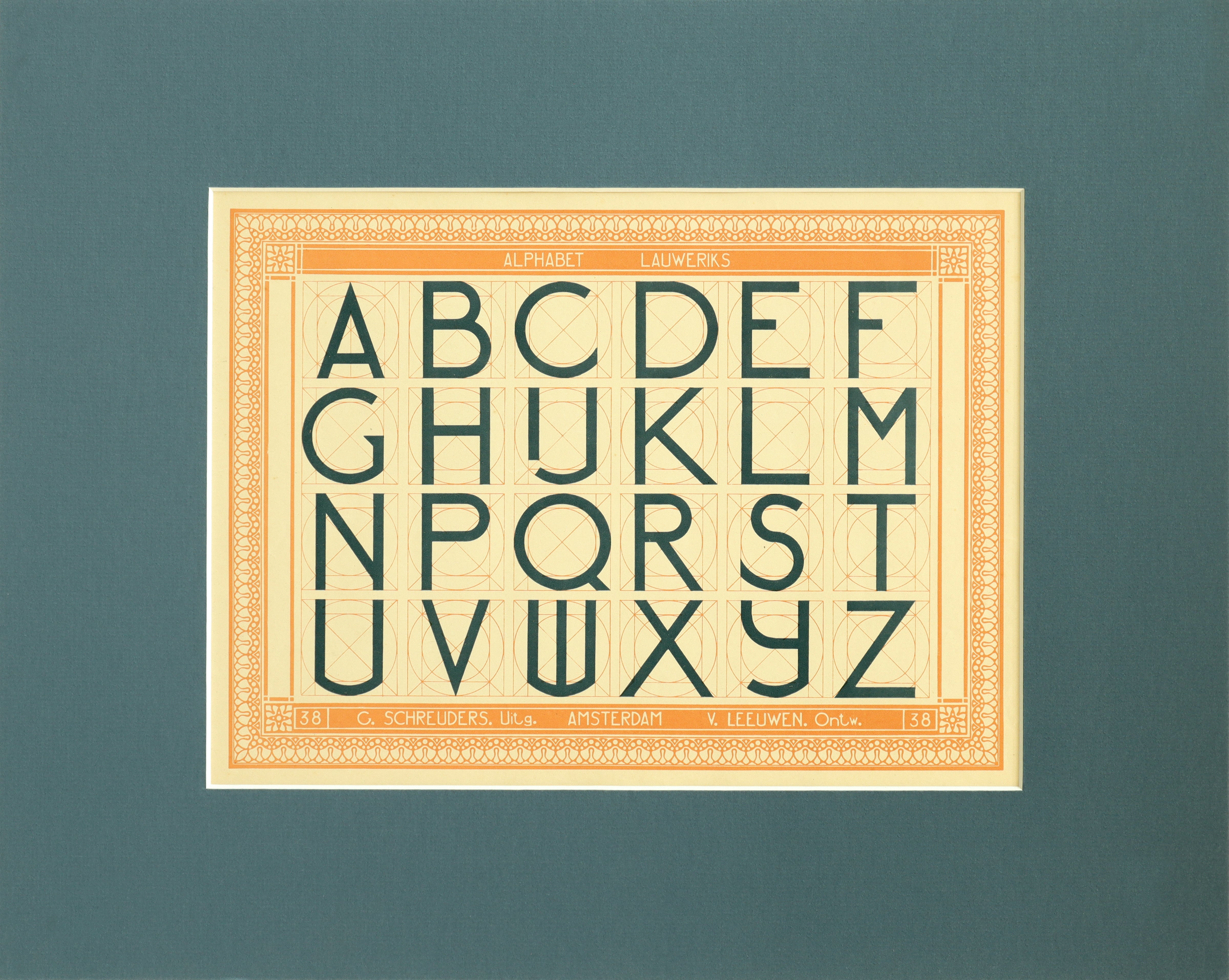 Vintage 1907 Dutch Letterpress Alphabet Sheet - Matted Art Print (ABCDEF GHUKLM NPQRST UVWXYZ) - Perfect for Home Decor, Office Wall Art & Graphic Design Inspiration