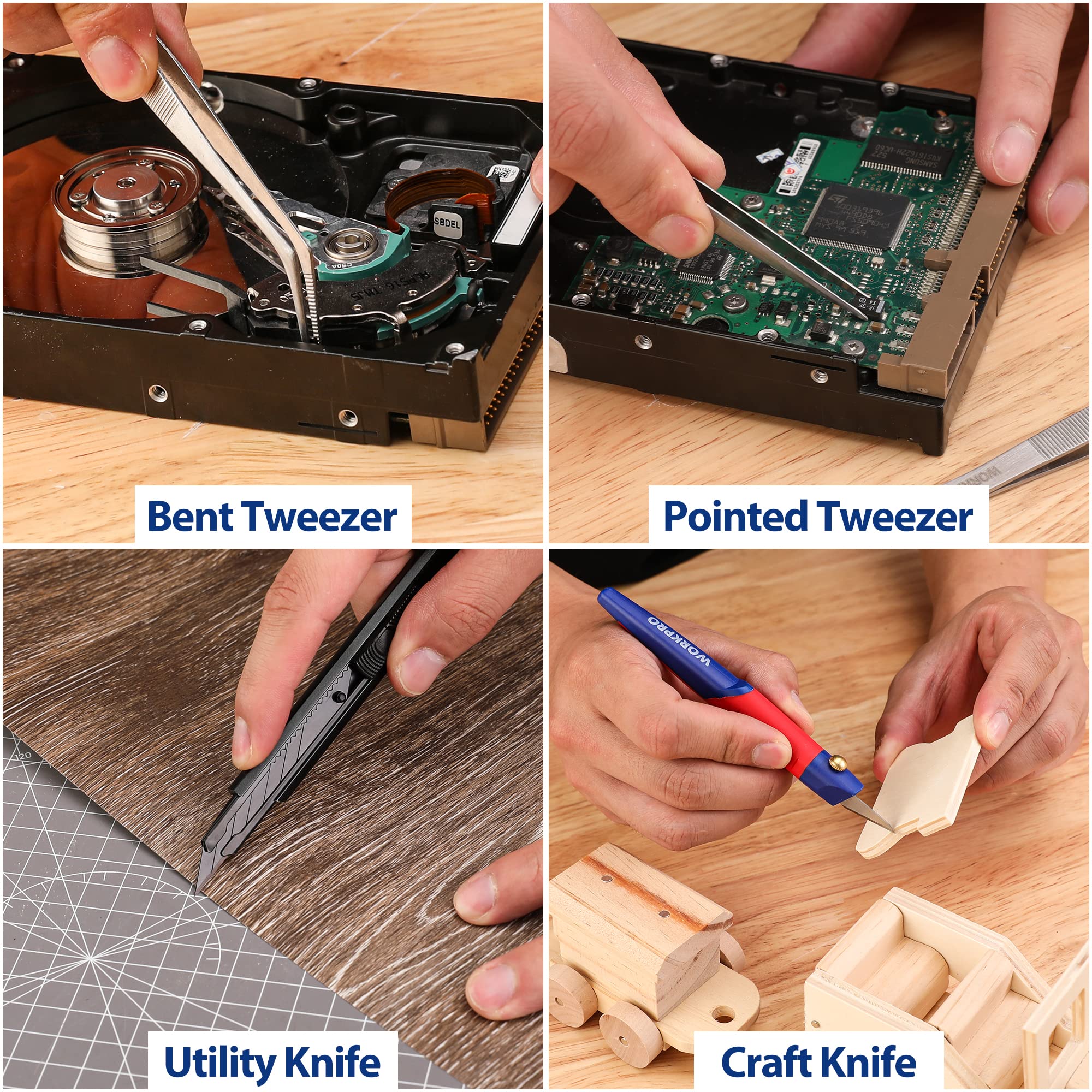 WORKPRO 33-Piece Precision Repair Tool Kit with Pliers, Screwdrivers, Craft Knife & Tweezers - Electronic Repair Tools for Laptops, Phones, Computers & Gaming Accessories - Perfect for DIY Repairs, Home Maintenance & Tech Enthusiasts