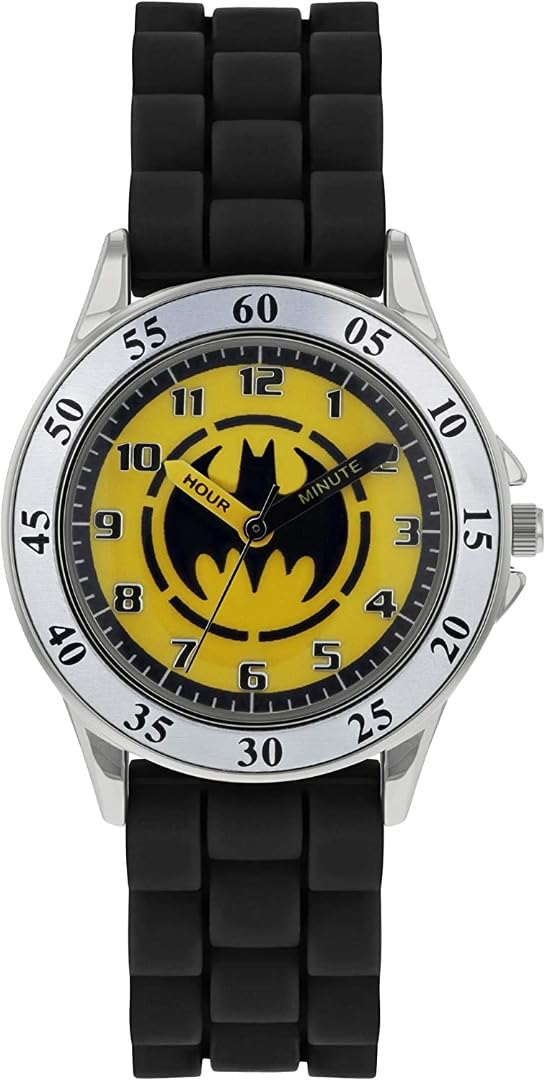 Batman Themed Boys Analog Quartz Watch with Durable Rubber Strap - BAT9522 - Perfect for Superhero Fans, School, and Everyday Wear
