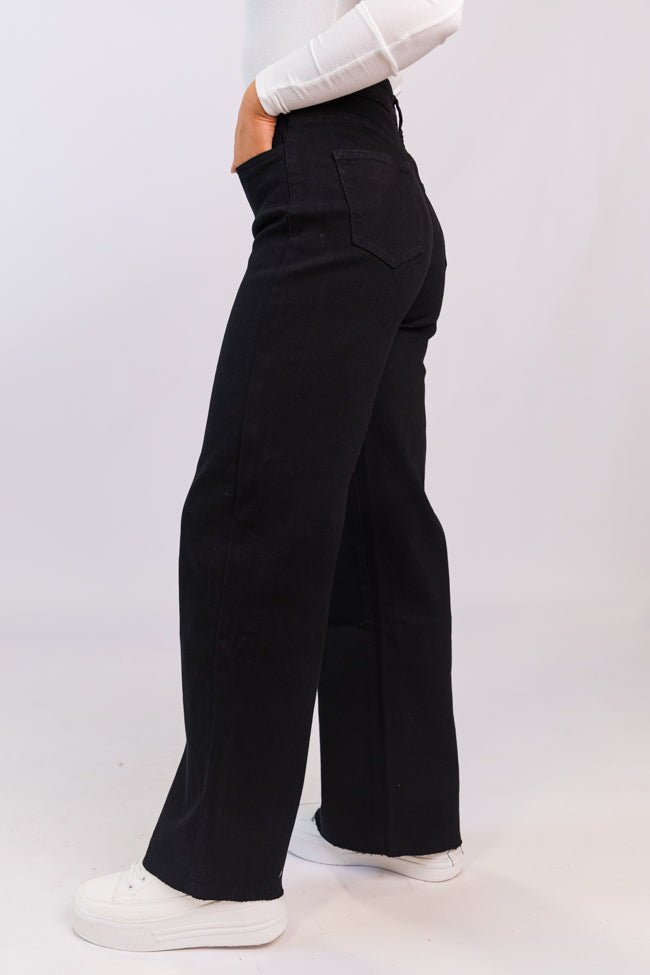 Kelsea Black Wash Wide Leg Jeans for Women - High Waisted Stretchy Denim Pants - Casual & Comfortable Everyday Wear for Work or Weekend Outfits