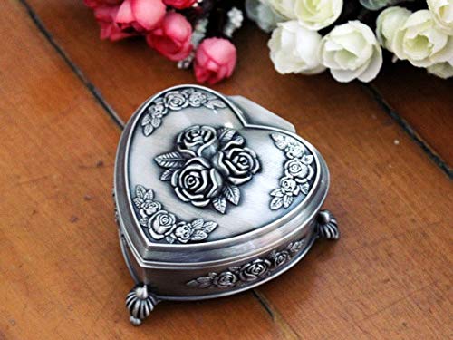 Vintage Carved Heart Jewelry Box - Zinc Alloy Trinket Organizer for Necklaces, Rings & Bracelets - Elegant Gift Box for Women - Perfect for Travel, Home Decor & Special Occasions