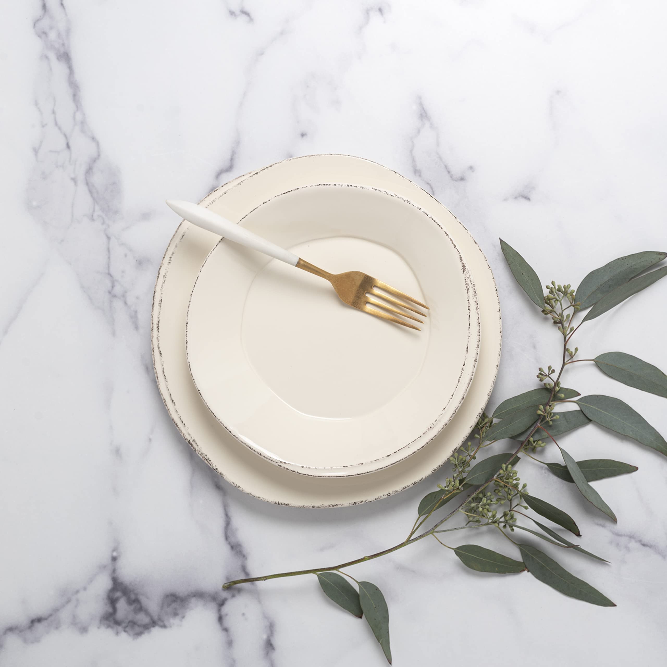 Vietri Lastra Linen 4-Piece Stoneware Dinnerware Set - Handcrafted Tuscan Bowls & Plates for Elegant Dining | Perfect for Dinner Parties, Holiday Meals & Upscale Restaurant Style Table Settings