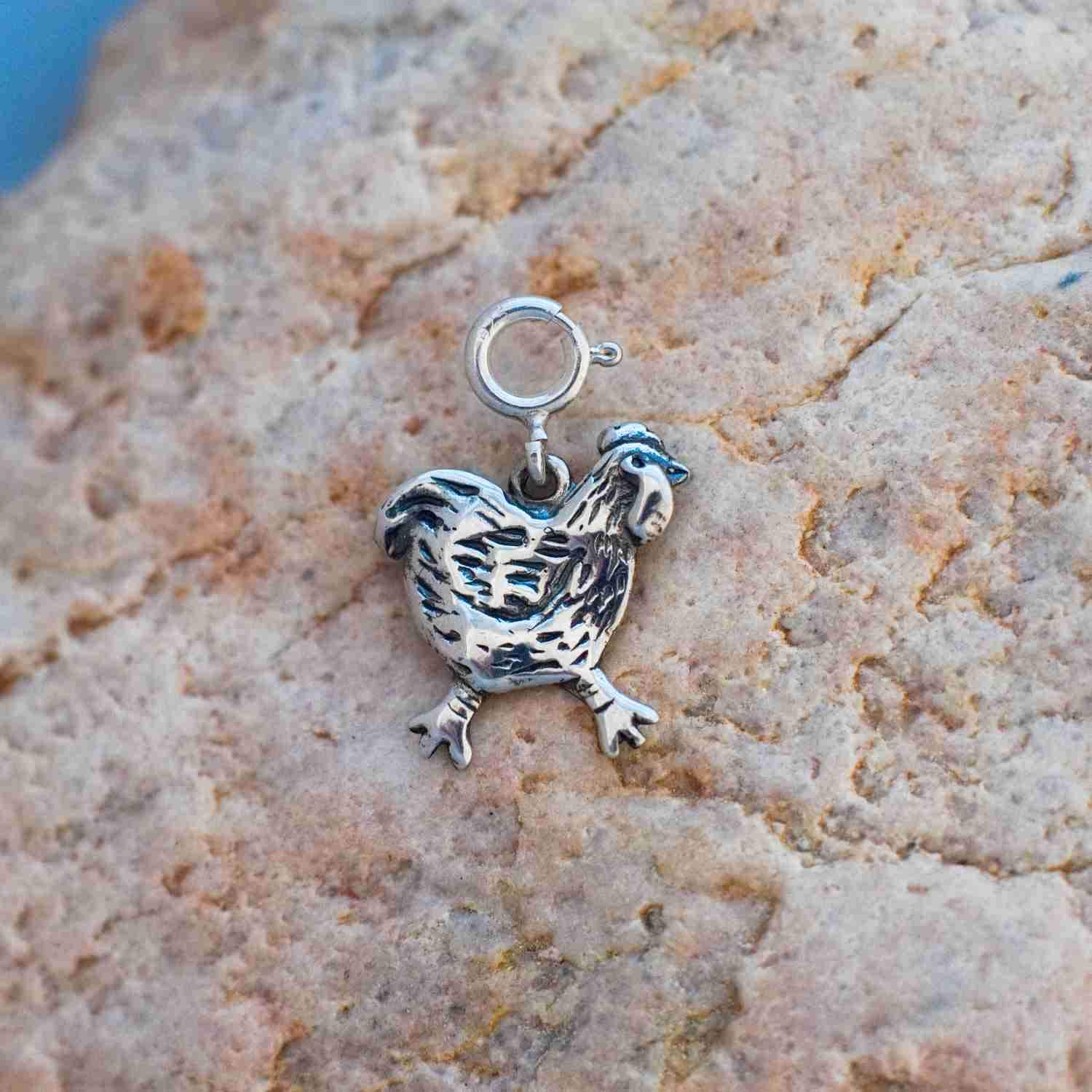 925 Sterling Silver Chicken Charm Pendant for Charm Bracelets - Perfect for Animal Lovers, Jewelry Making & Gift Giving