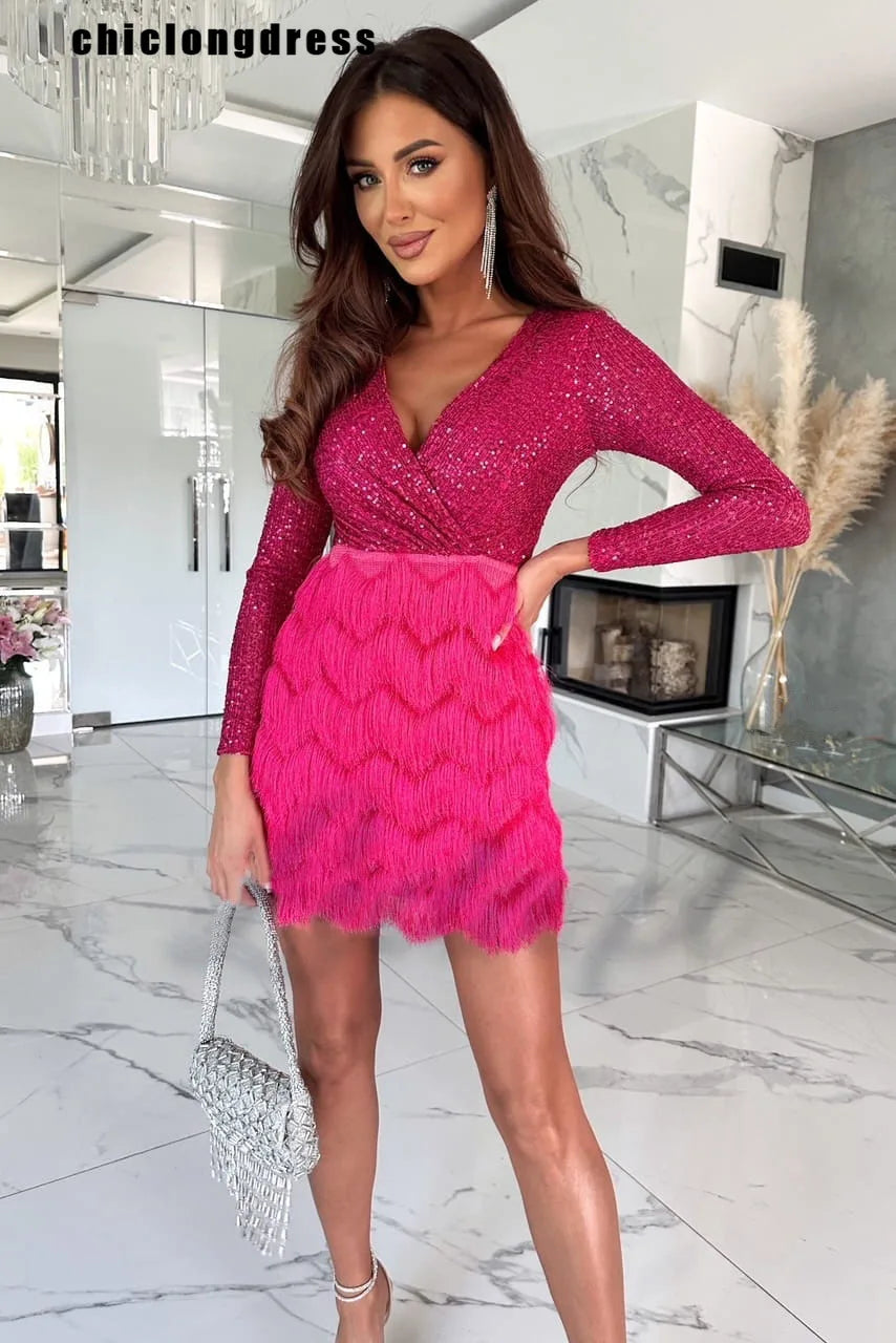 Sequin Feather Party Dress for Women - Sexy V-Neck Mini Dress with Feathers for Autumn & Holiday Events | Perfect for Night Out, Club, Wedding & Special Occasions