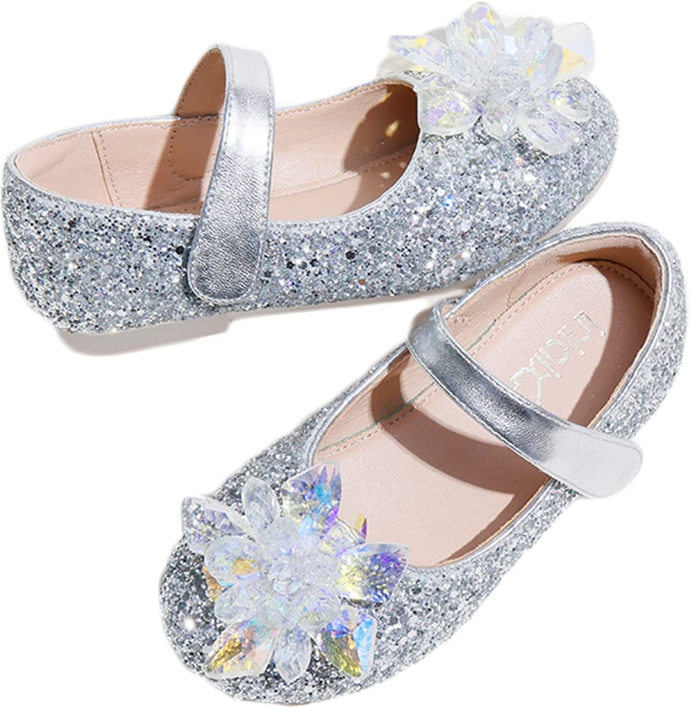 **Elsa Princess Mary Jane Flat Shoes for Girls - Sparkling Crystal Diamond Decorated Soft Sole Kid Shoes - Perfect for Dress-Up, Parties & Everyday Play**