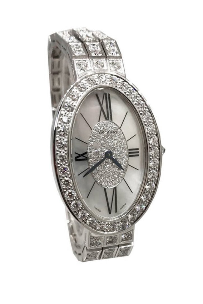 Chopard Classique Oval Quartz Watch in 18K White Gold with Diamond Bezel & MOP Diamond Dial - Luxury Women's Dress Watch for Formal Occasions & Special Events