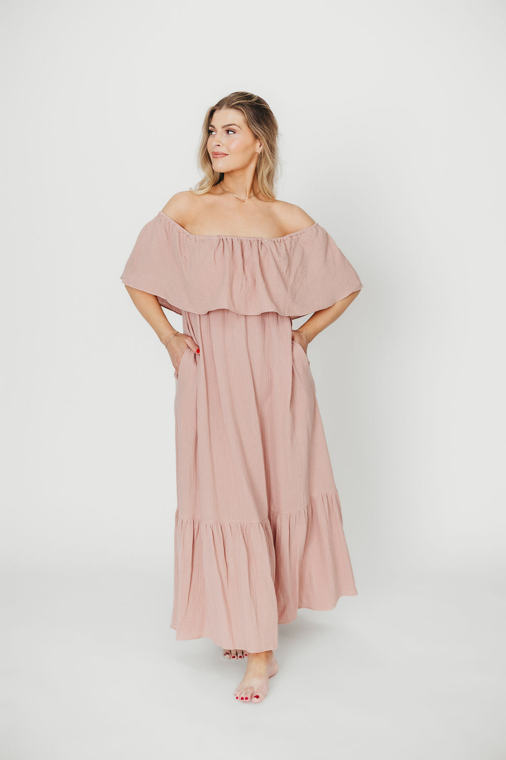 Josie 100% Cotton Maxi Dress in Rose - Bump & Nursing Friendly Maternity Dress for Pregnancy & Breastfeeding - Perfect for Casual Outings, Baby Showers & Summer Vacations