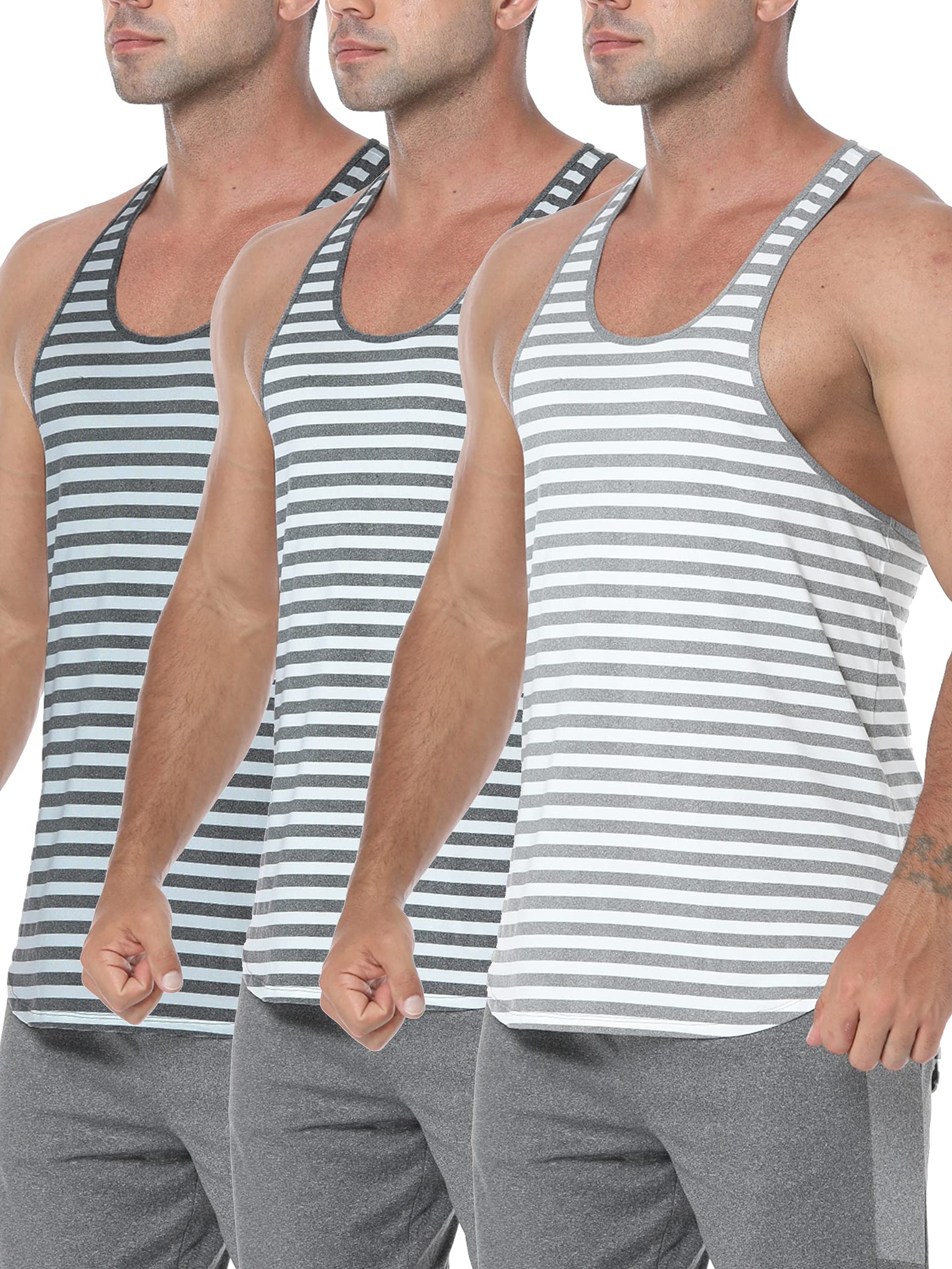 Men's 3 Pack Workout Tank Tops - Razorback Y-Back Gym Shirts, Moisture Wicking Dry Fit Athletic Muscle Tees for Running, Weightlifting & Fitness Training