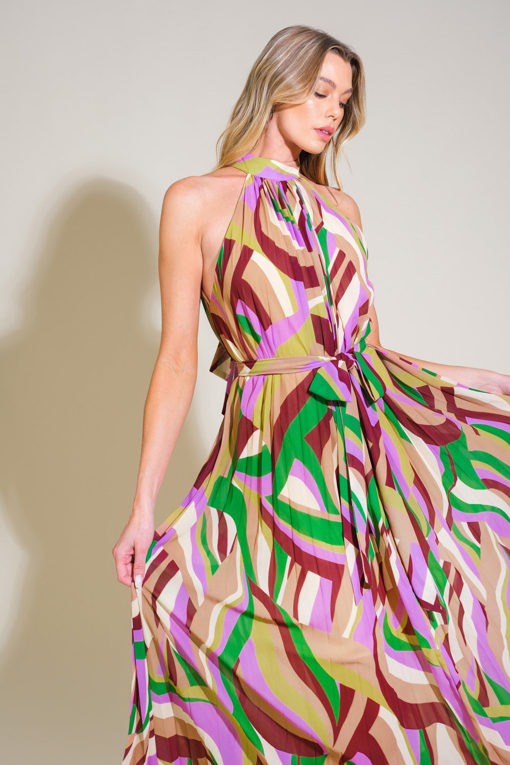 Mireille Halter Maxi Dress for Women - Elegant Long Sleeve Flowy Summer Dress for Beach, Wedding & Party Occasions