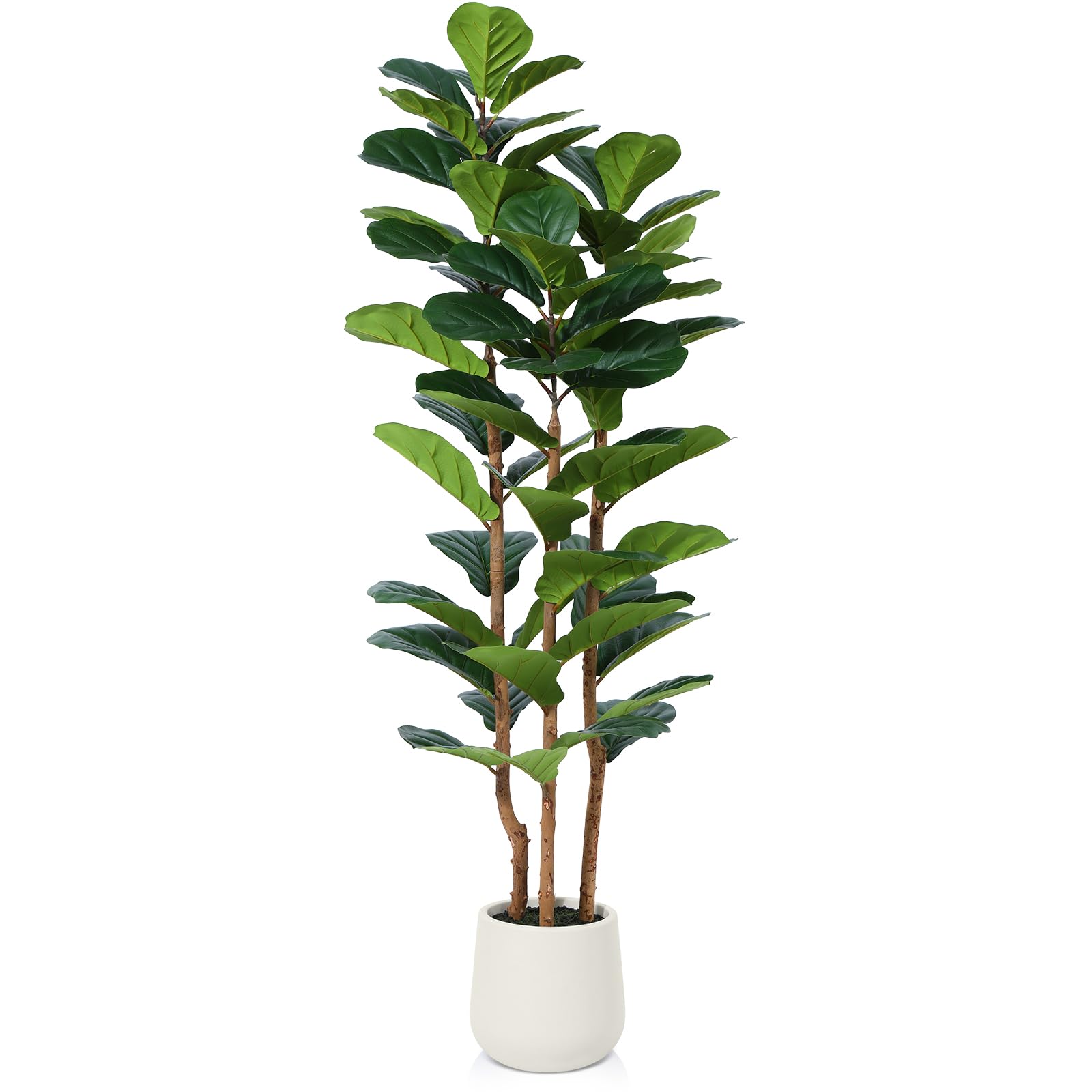 5ft Tall Artificial Fiddle Leaf Fig Tree with White Planter - Realistic Fake Ficus Tree with Natural Wood Trunk & Faux Moss - Perfect for Home Decor, Indoor Office, Living Room & Bedroom - Adds Greenery Without Maintenance for Busy Lifestyles